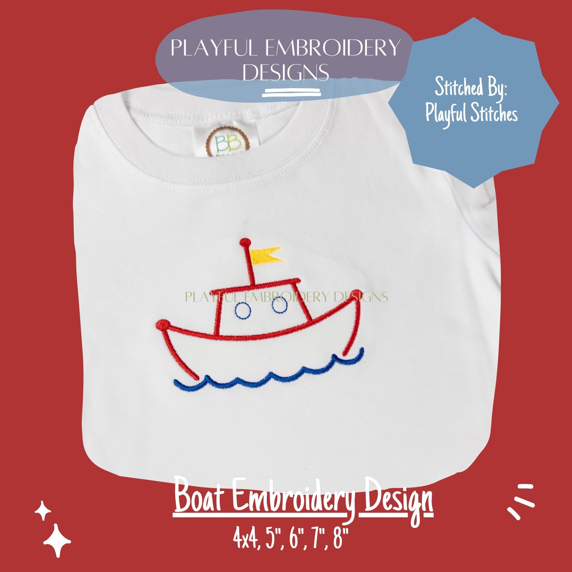 Boat Machine Embroidery Design, Cruise Embroidery Design, Summer Boat Embroidery Design