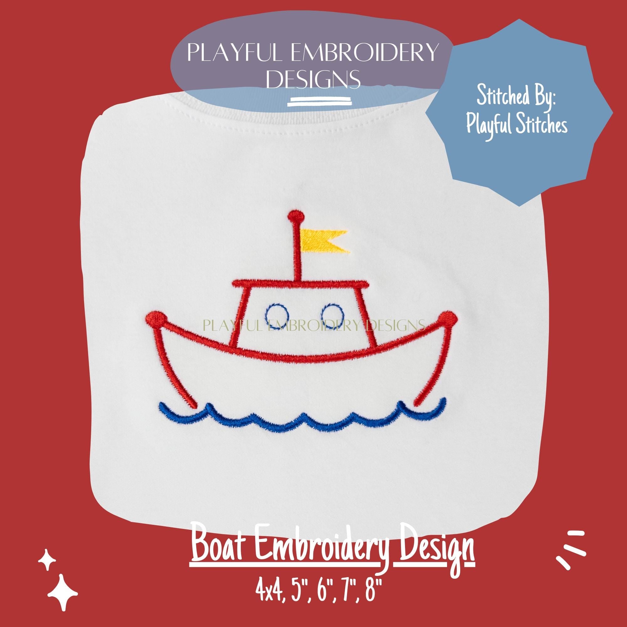 Boat Machine Embroidery Design, Cruise Embroidery Design, Summer Boat Embroidery Design