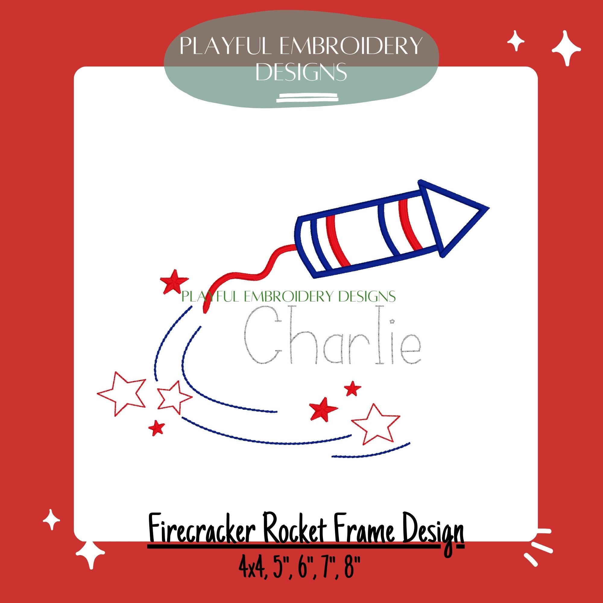Patriotic Firework Rocket Frame Embroidery Design, Firecracker Embroidery Design, Fourth of July Design, Digital Download