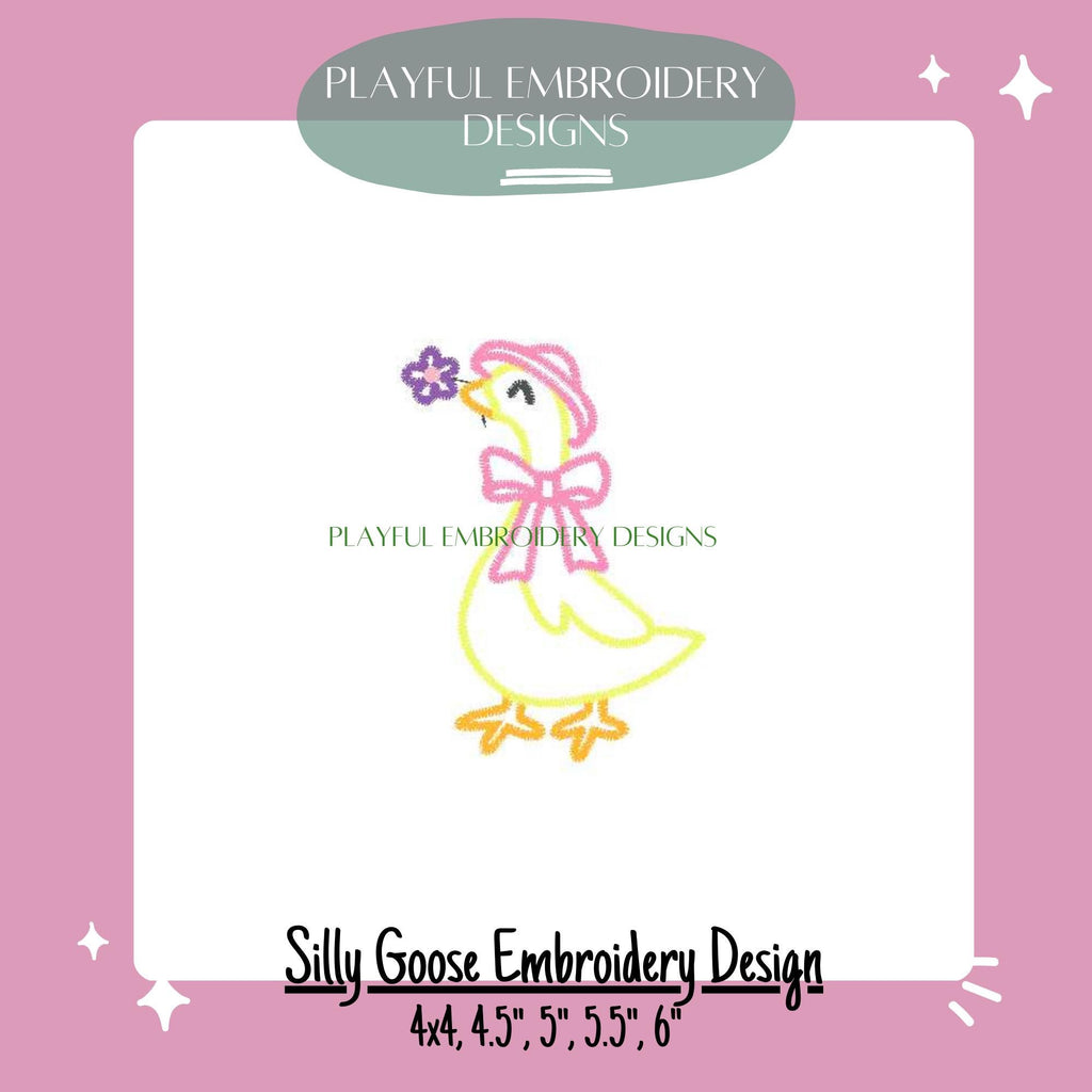 Goose Embroidery Design, Silly Goose Machine Embroidery Design, Satin Stitch Goose Girl Design, Digital Download