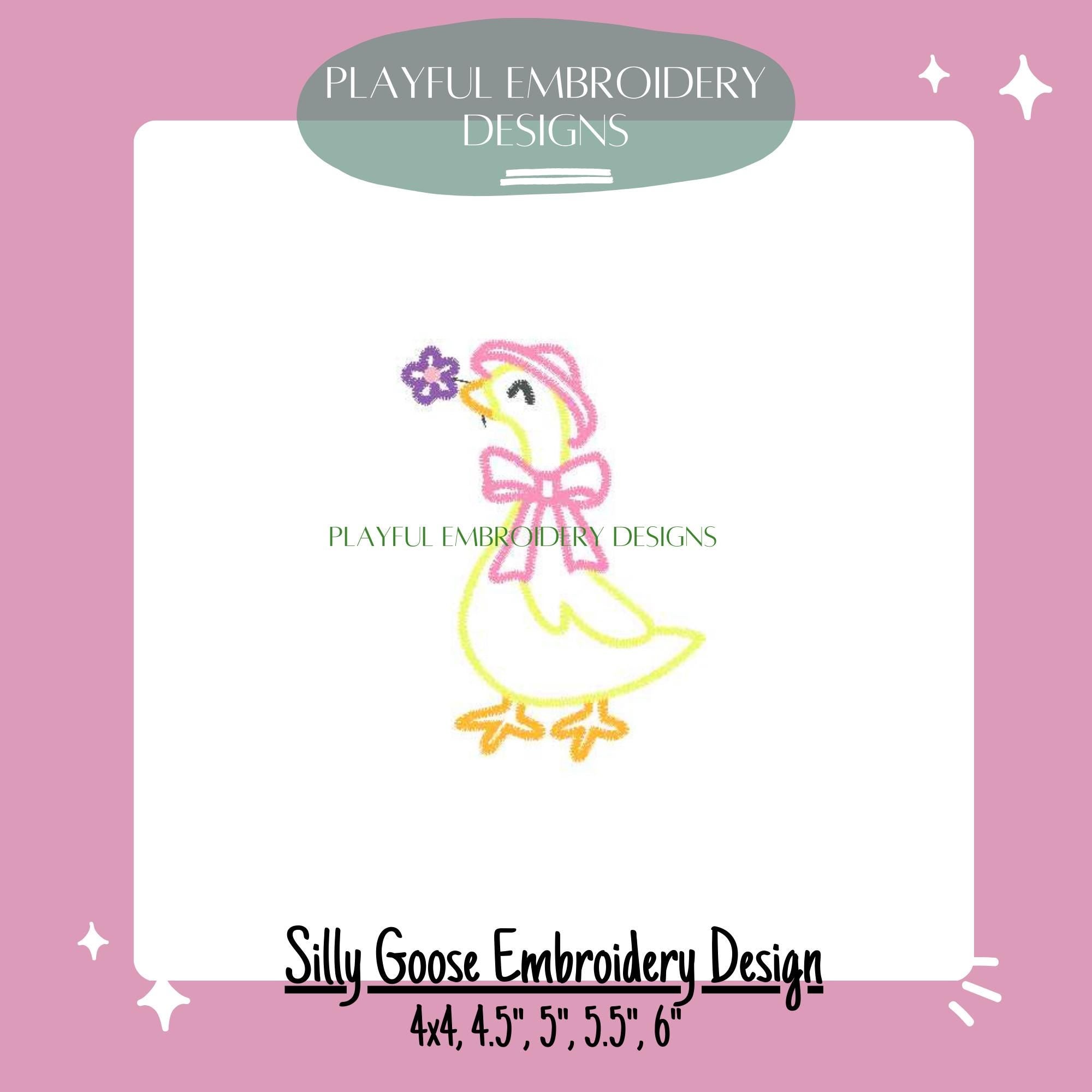Goose Embroidery Design, Silly Goose Machine Embroidery Design, Satin Stitch Goose Girl Design, Digital Download
