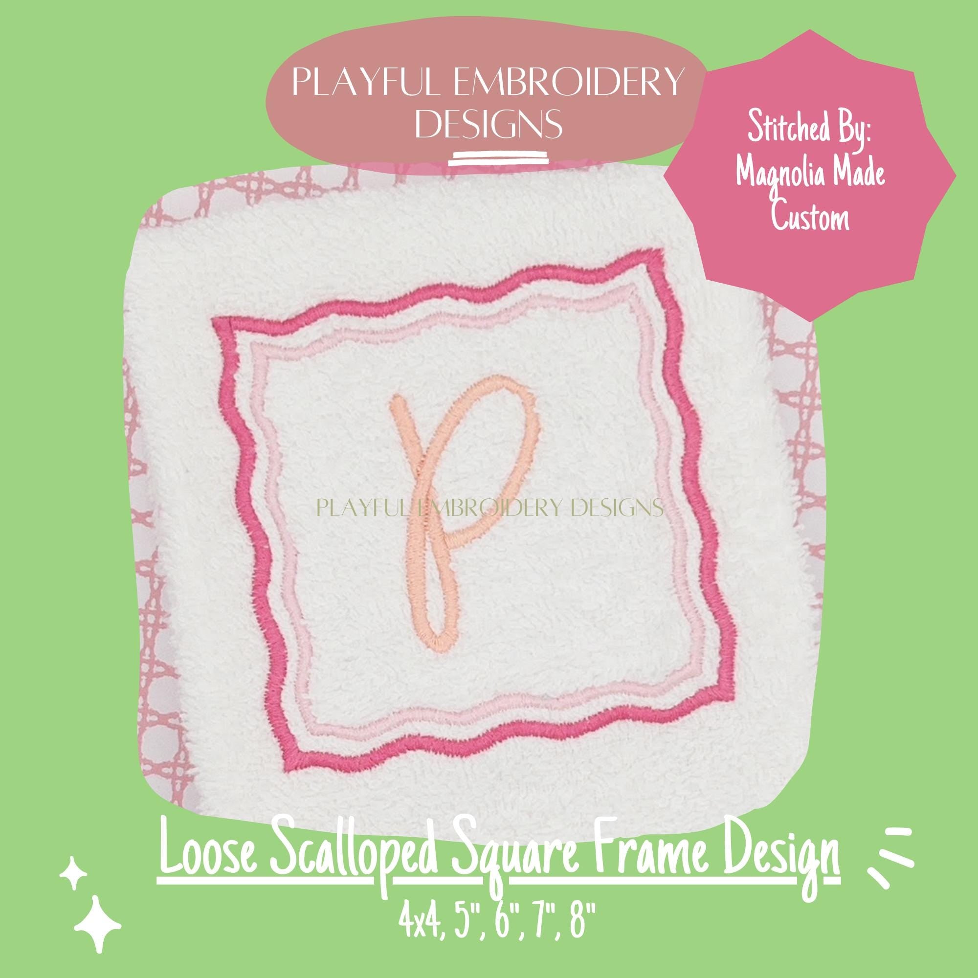 Square Monogram Frame Machine Embroidery Design, 4x4, 5x7, 6x10, 8x8, Monogram Frame Design, Loose Scalloped Monogram Frame Design