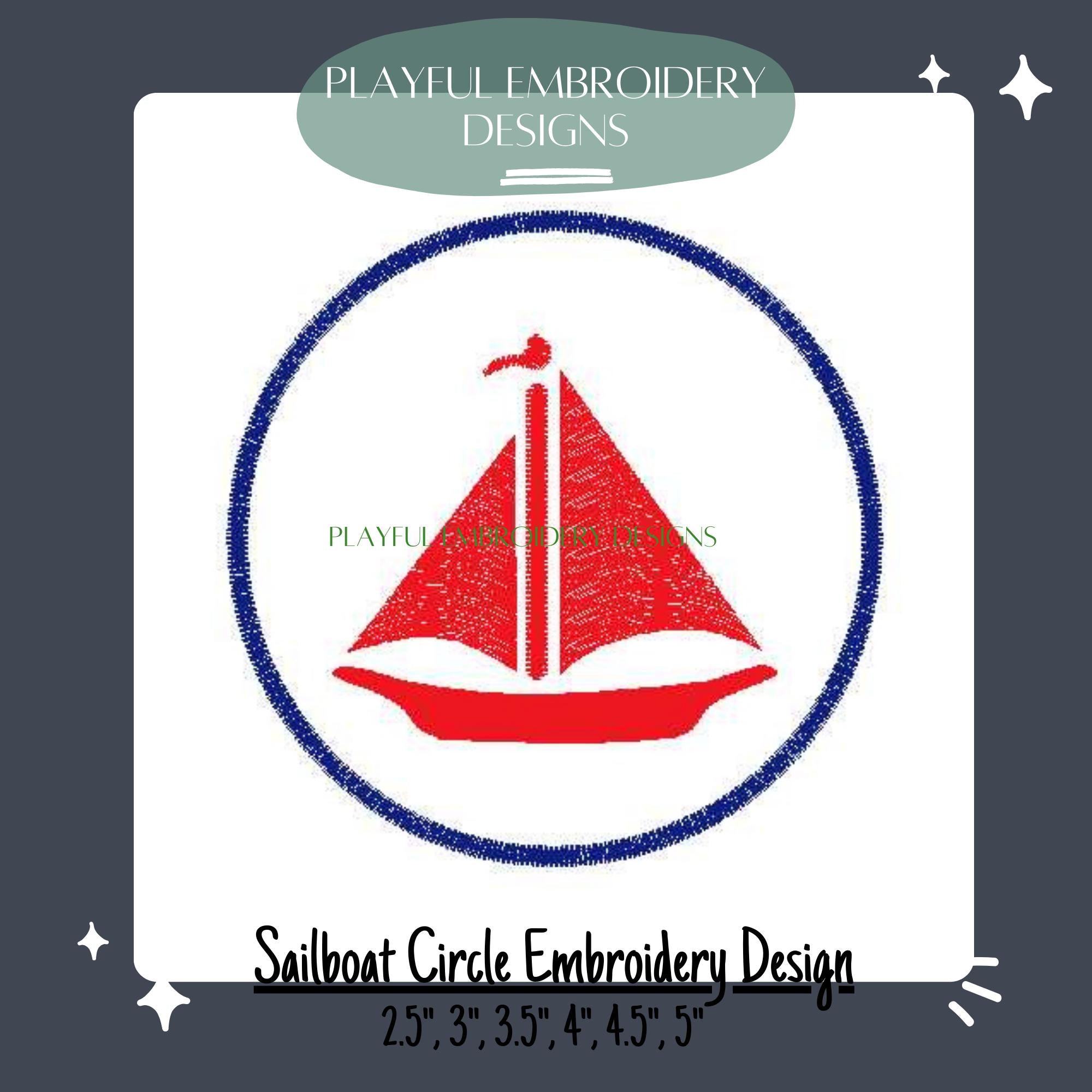 Sailboat Circle Embroidery Design, Nautical Circle Machine Embroidery Design, 6 sizes, digital download