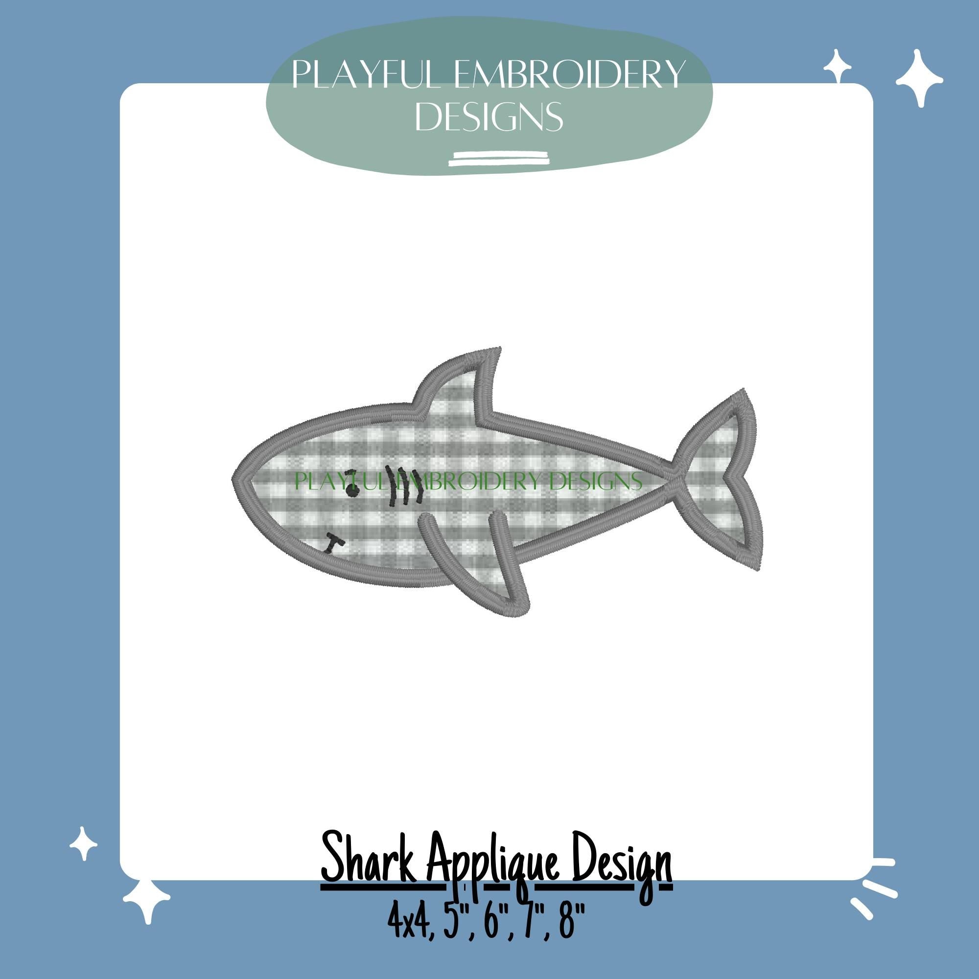 Shark Applique Machine Embroidery Design, Cute Shark Applique Design, Digital Download