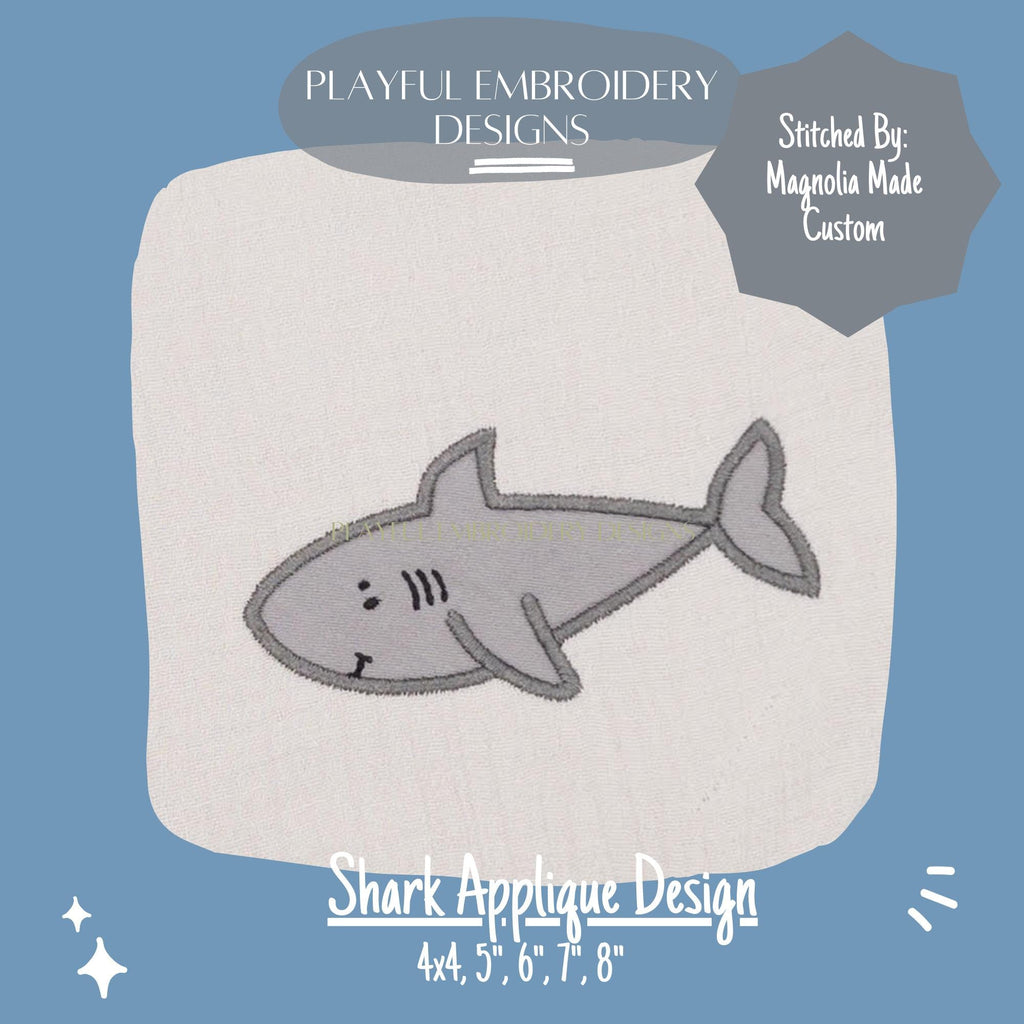 Shark Applique Machine Embroidery Design, Cute Shark Applique Design, Digital Download
