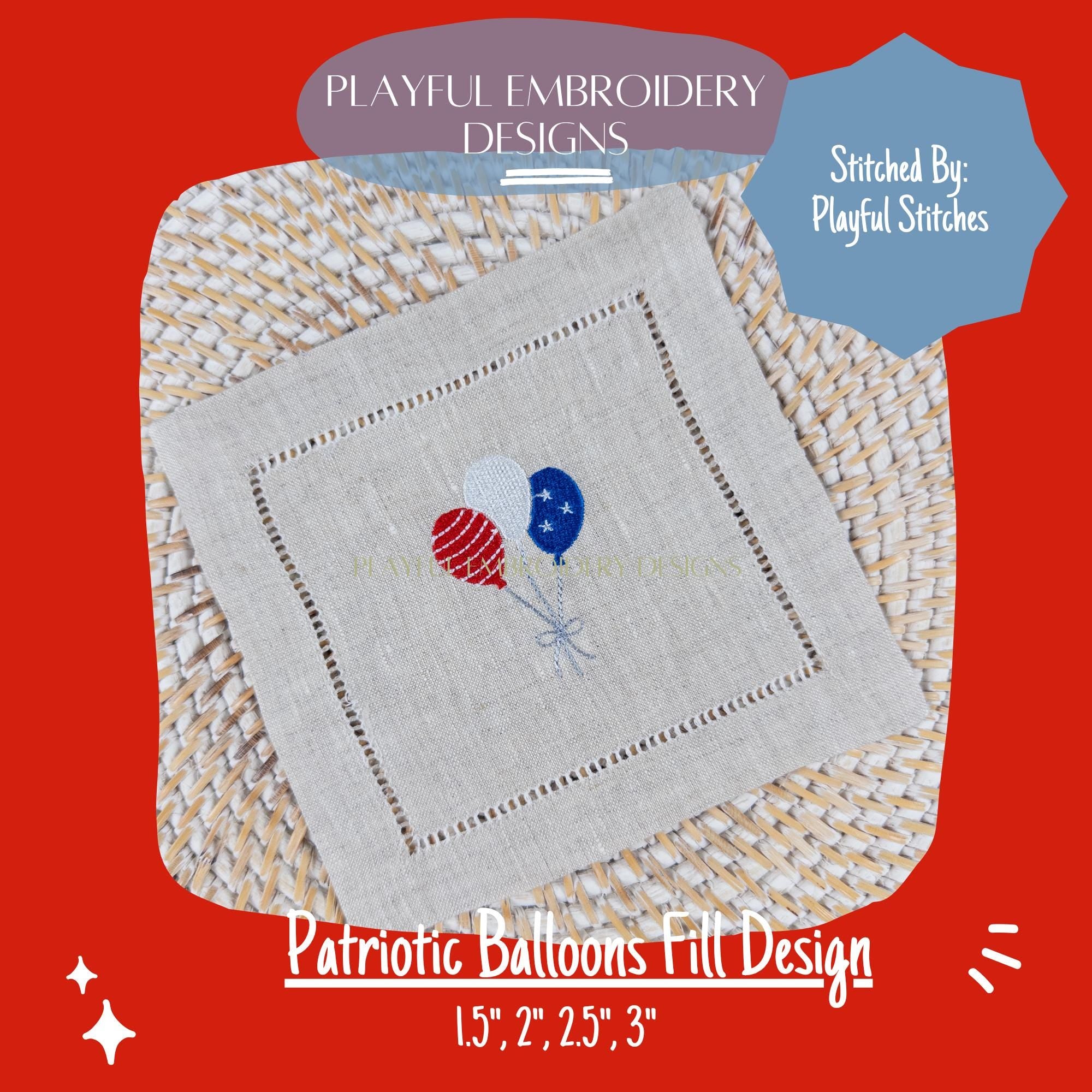 Patriotic Balloon Mini Design, Balloon Trio Design for Machine Embroidery, Stars and Stripes and Balloons, Digitial Download