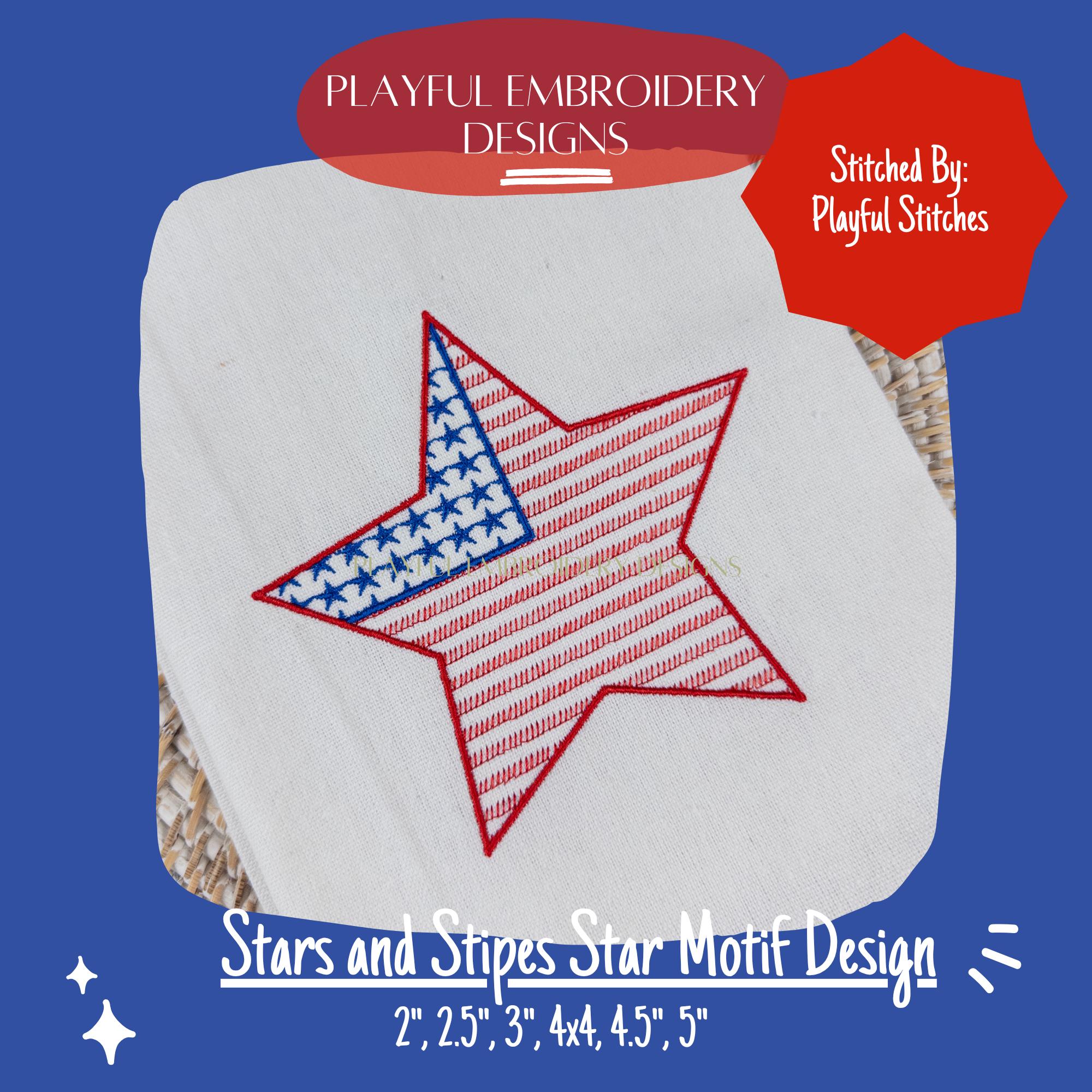 Patriotic Star Design Machine Embroidery Design, Independence Day Embroidery Design, Fourth of July Design