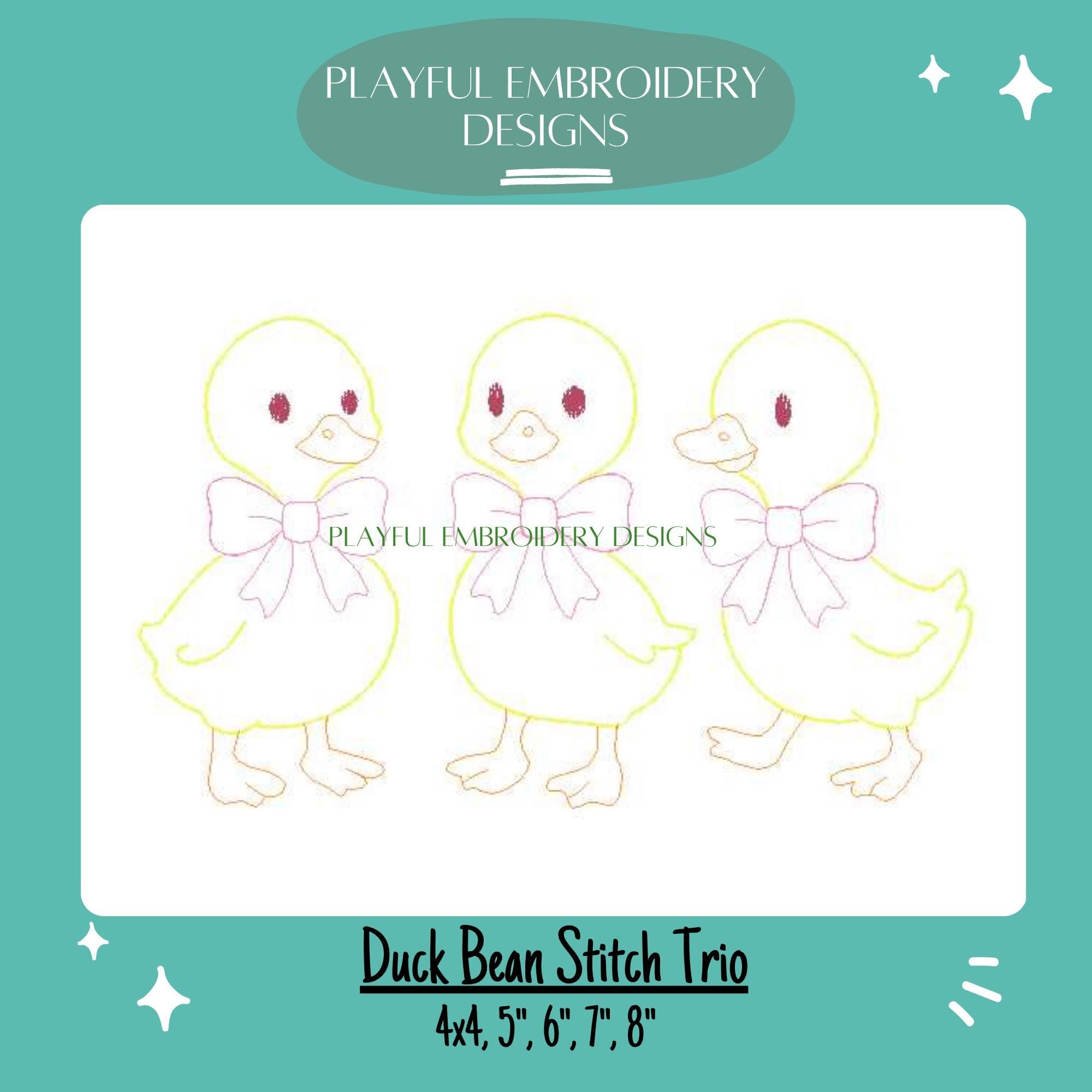 Duck Bean Stitch Trio Design for Machine Embroidery, Vintage Stitch Duck Design, Duck Trio Design, Quick Stitching Baby Design