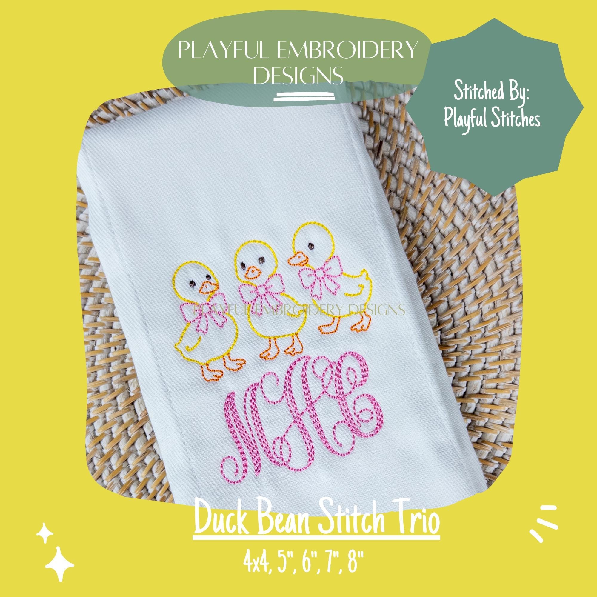 Duck Bean Stitch Trio Design for Machine Embroidery, Vintage Stitch Duck Design, Duck Trio Design, Quick Stitching Baby Design