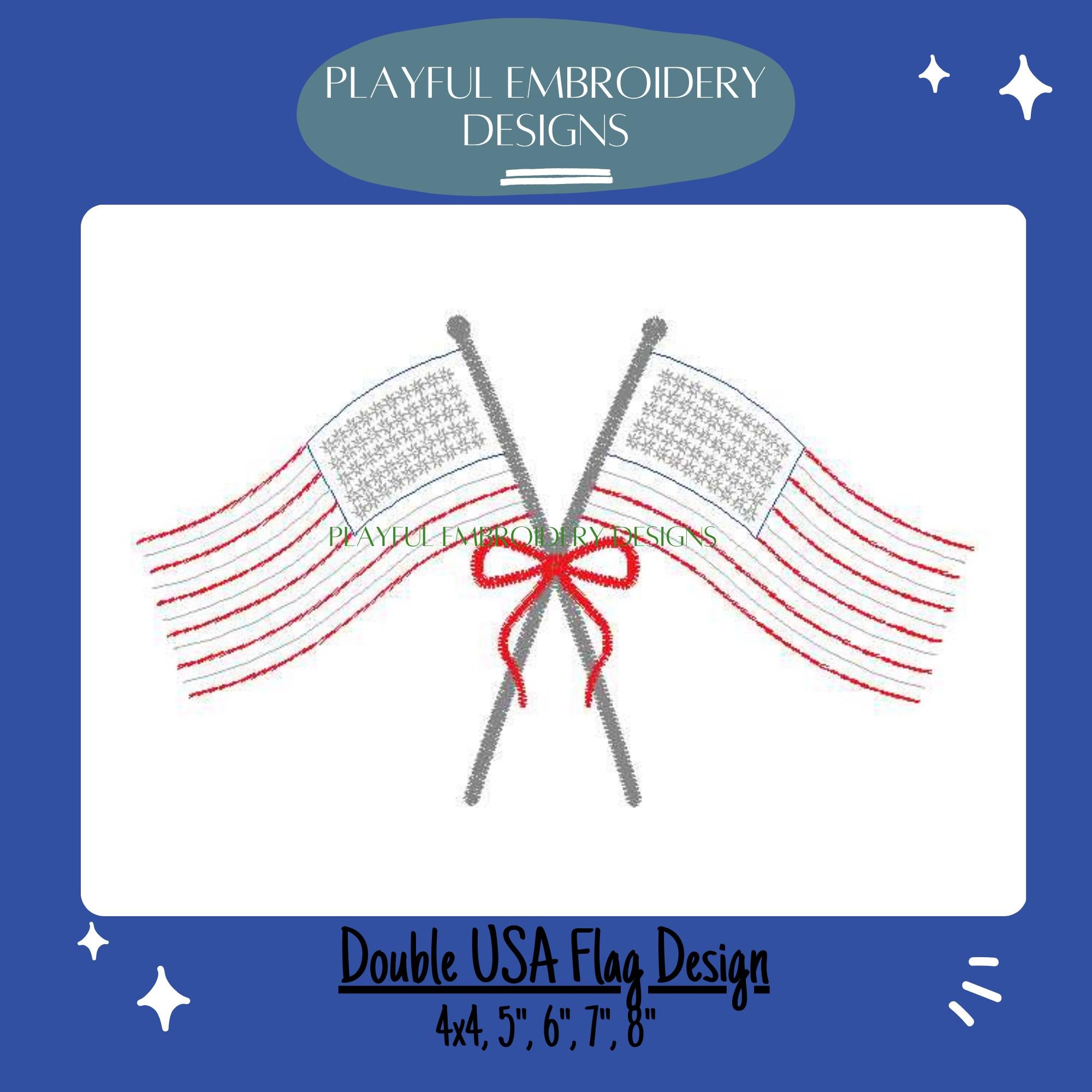 Double USA Flag Machine Embroidery Design, Quick Stitching Flag Design, Patriotic Flag Embroidery Design, Digital Download
