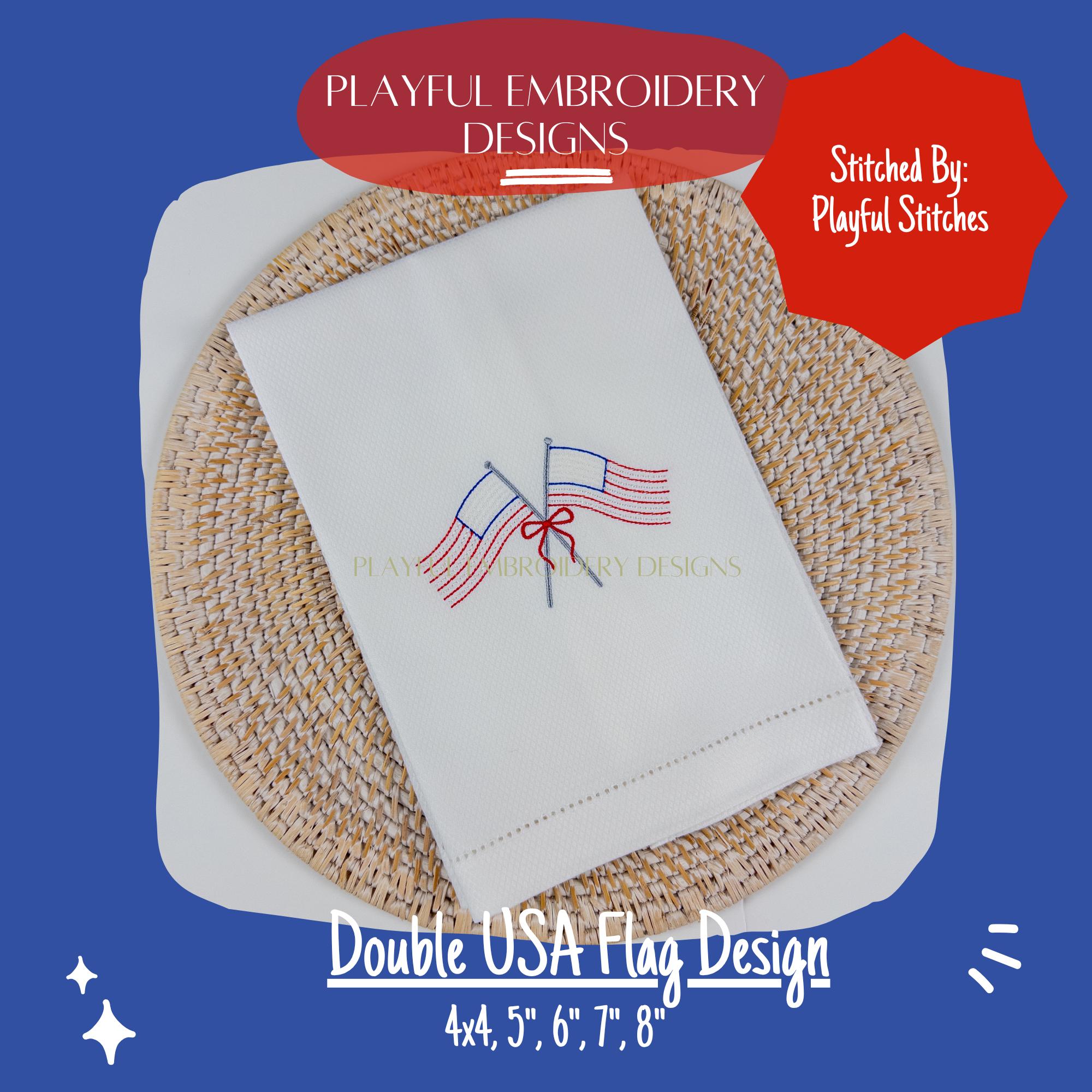 Double USA Flag Machine Embroidery Design, Quick Stitching Flag Design, Patriotic Flag Embroidery Design, Digital Download