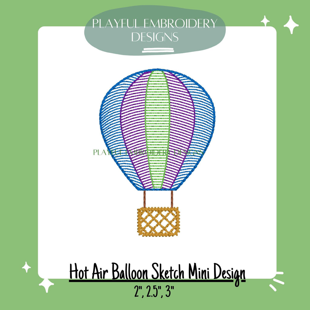 Hot Air Balloon Mini Sketch Machine Embroidery Design, Sketch Balloon Design, Quick Stitch Hot Air Balloon Embroidery Design, Mini Design