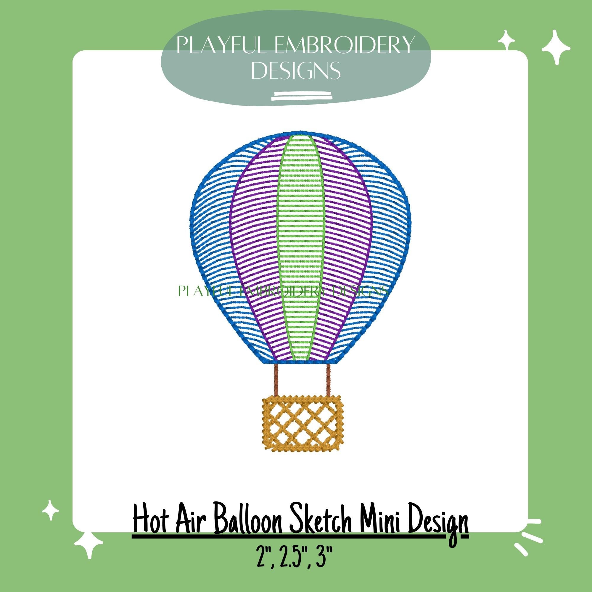 Hot Air Balloon Mini Sketch Machine Embroidery Design, Sketch Balloon Design, Quick Stitch Hot Air Balloon Embroidery Design, Mini Design