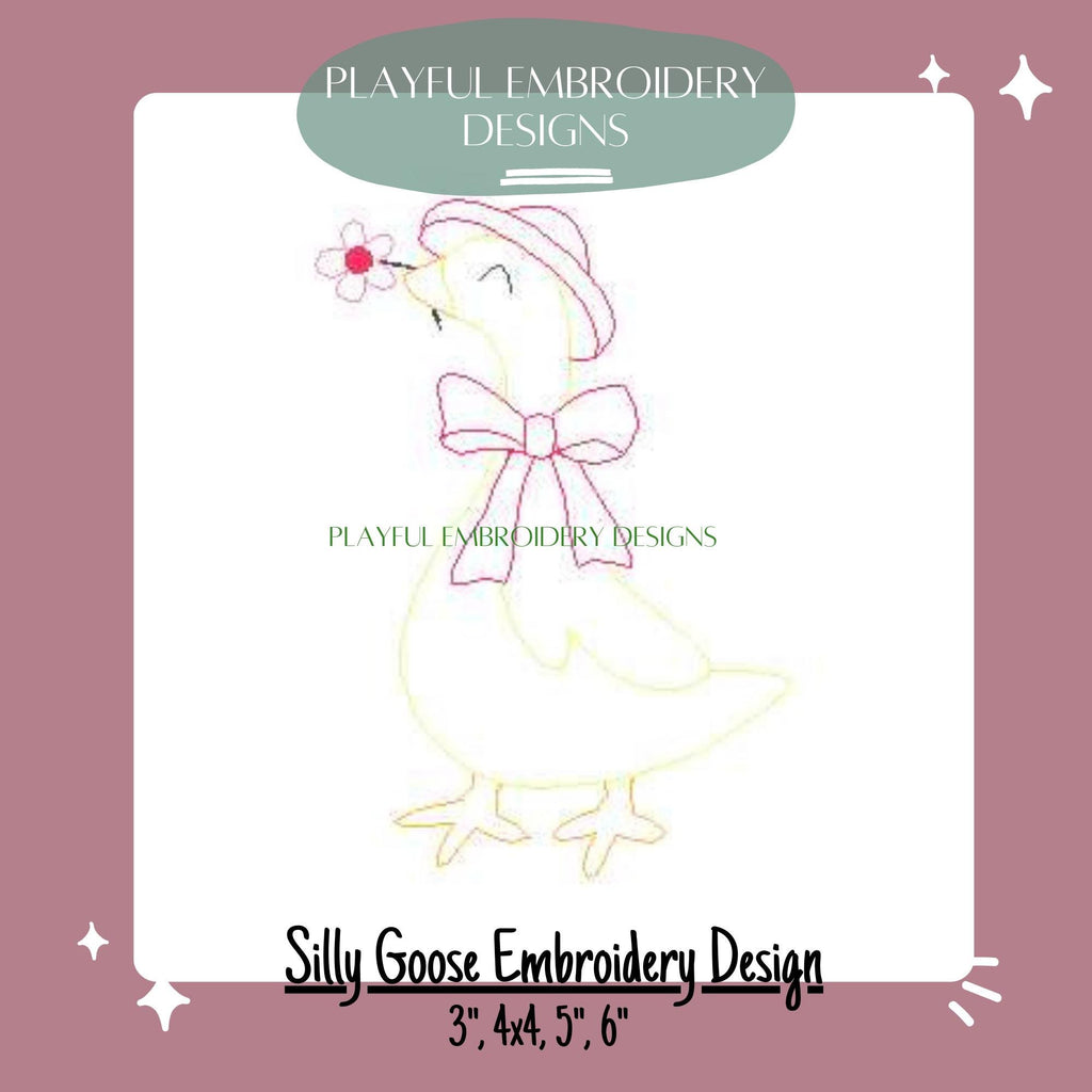 Goose Bean Stitch Design, Silly Goose Machine Embroidery Design, Quick Stitch Goose Girl Design