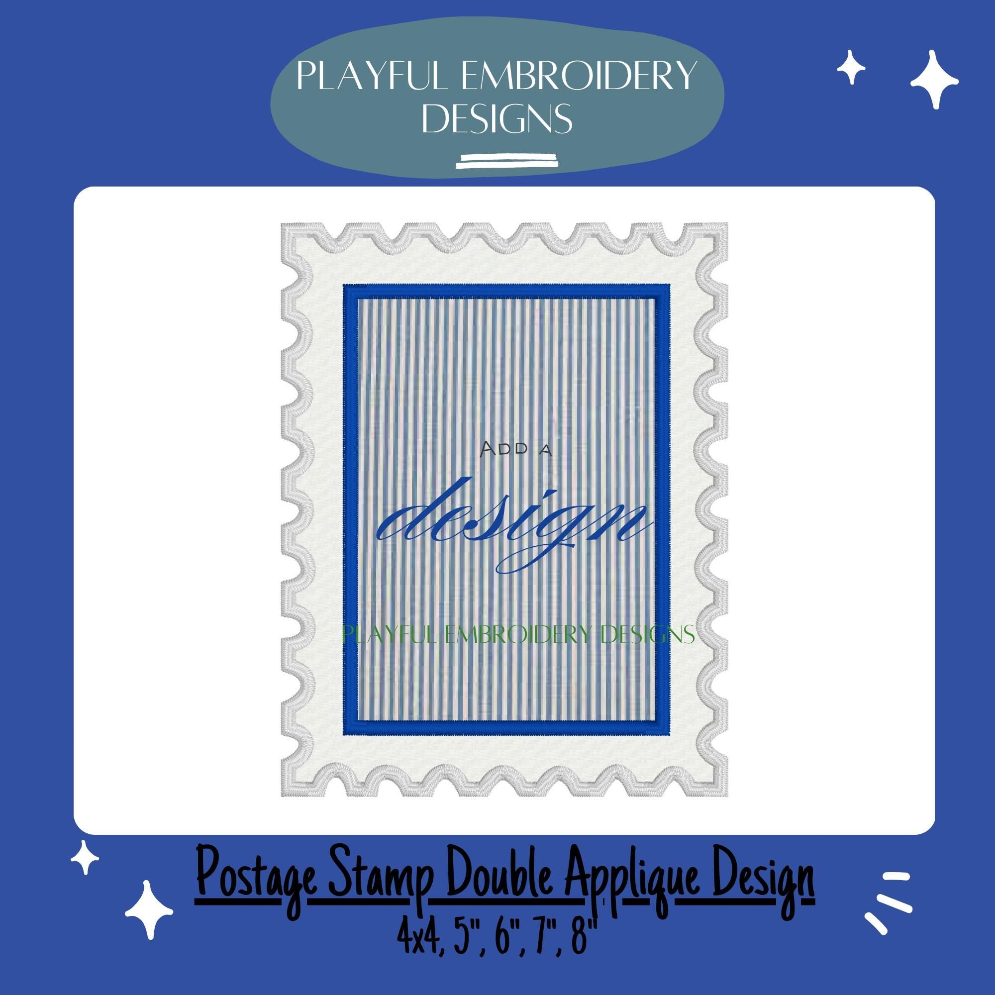 Rectangle Double Applique Postage Stamp Design for Machine Embroidery, Two Appliques in One, Digital Download