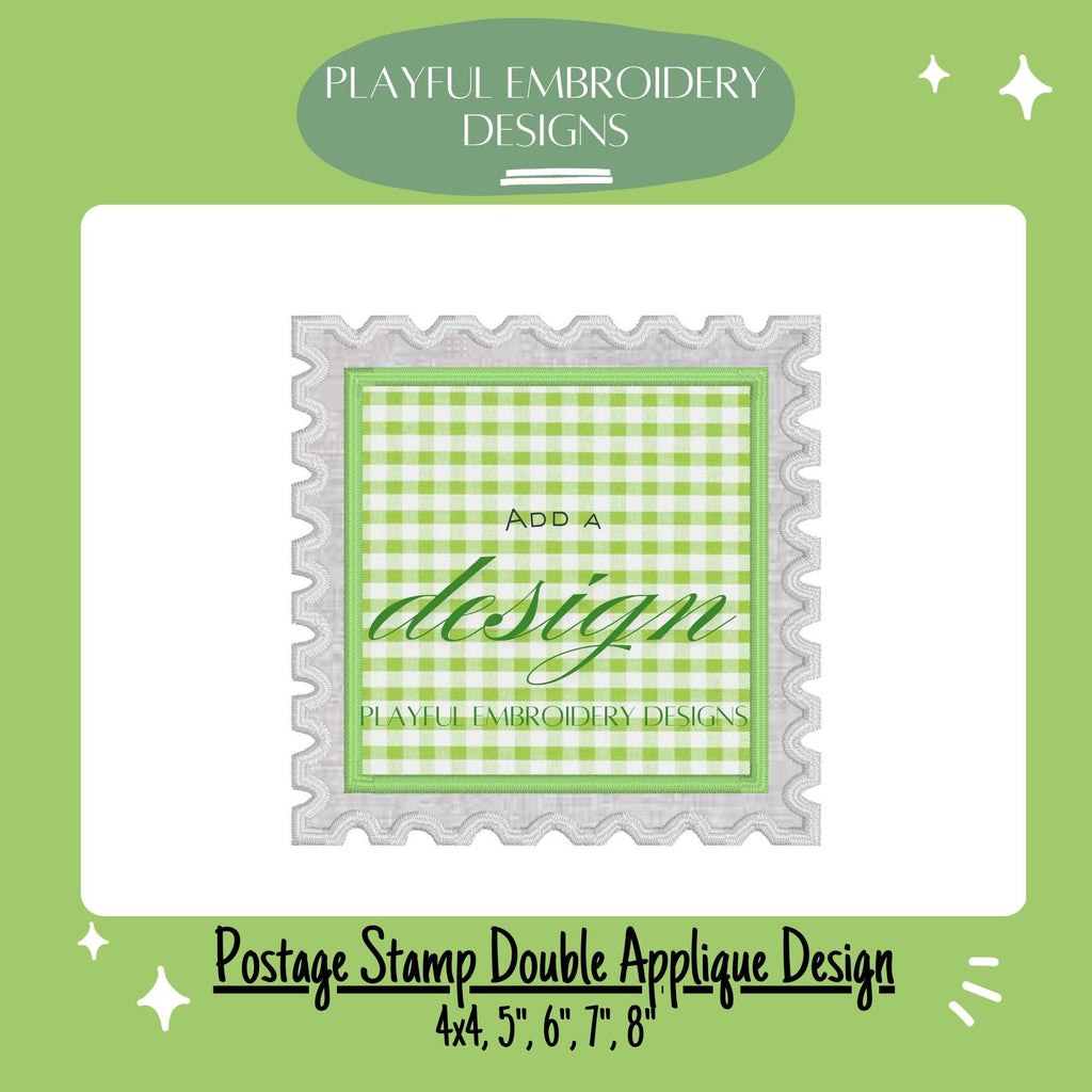 Square Double Applique Postage Stamp Design for Machine Embroidery, Two Appliques in One, Digital Download