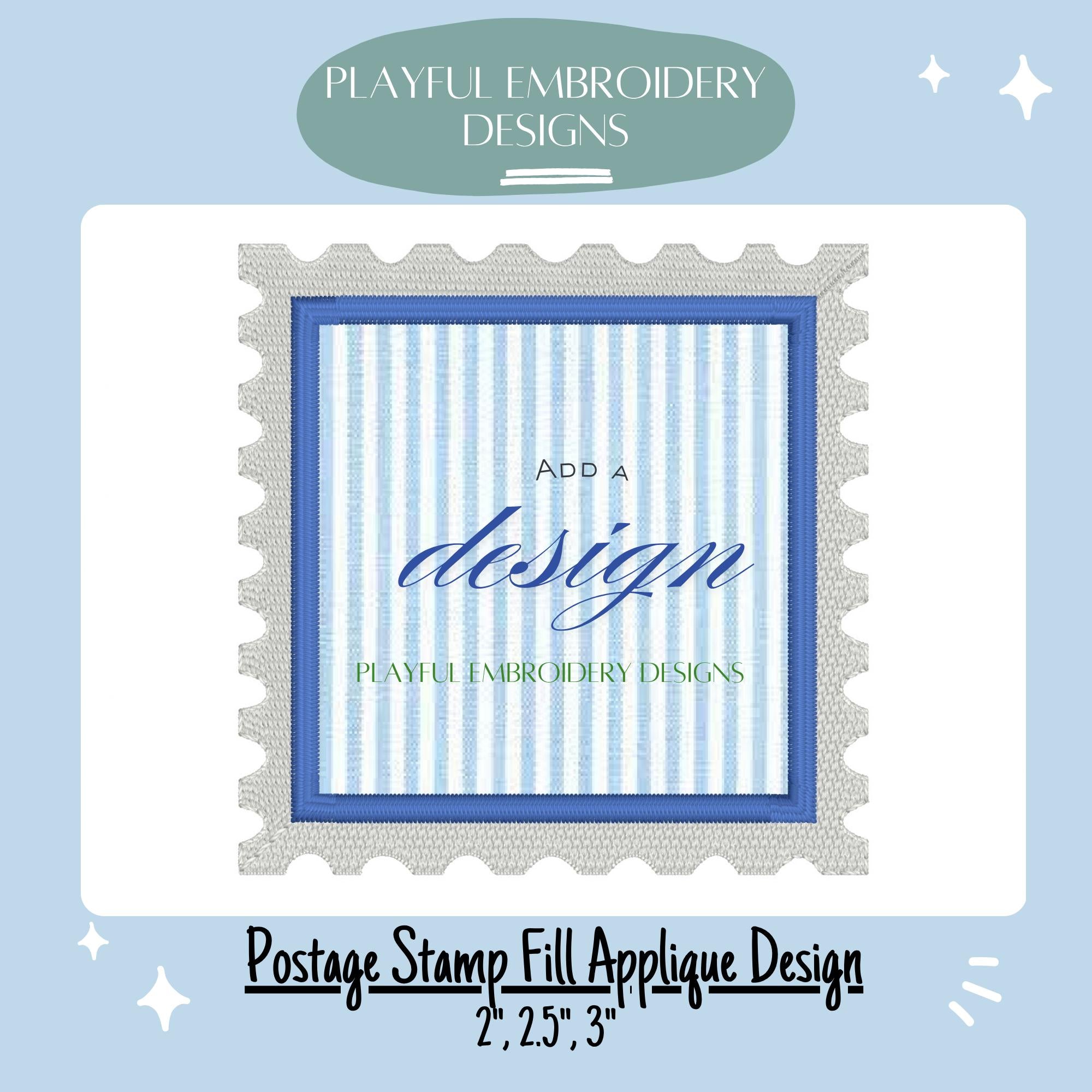 Square Applique Postage Stamp Design for Machine Embroidery, Fill Border Applique Postage Stamp Design, Digital Download