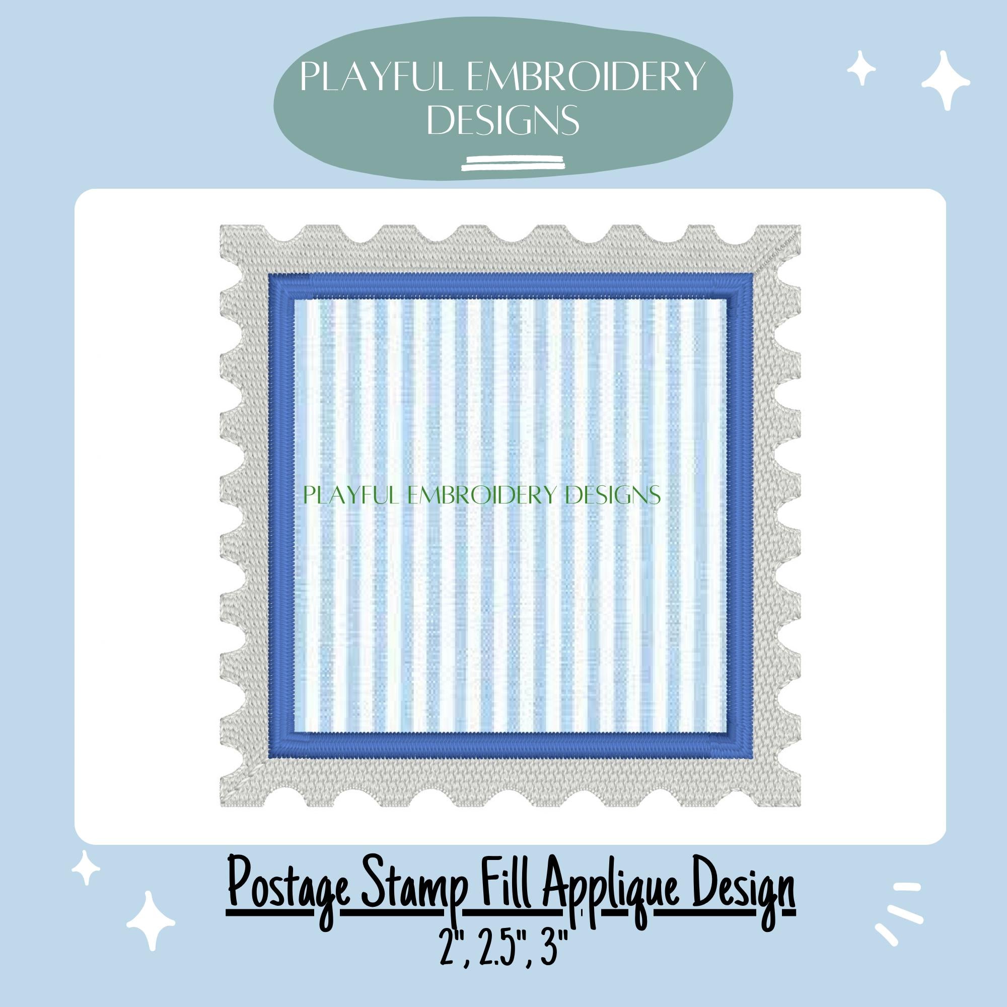 Square Applique Postage Stamp Design for Machine Embroidery, Fill Border Applique Postage Stamp Design, Digital Download