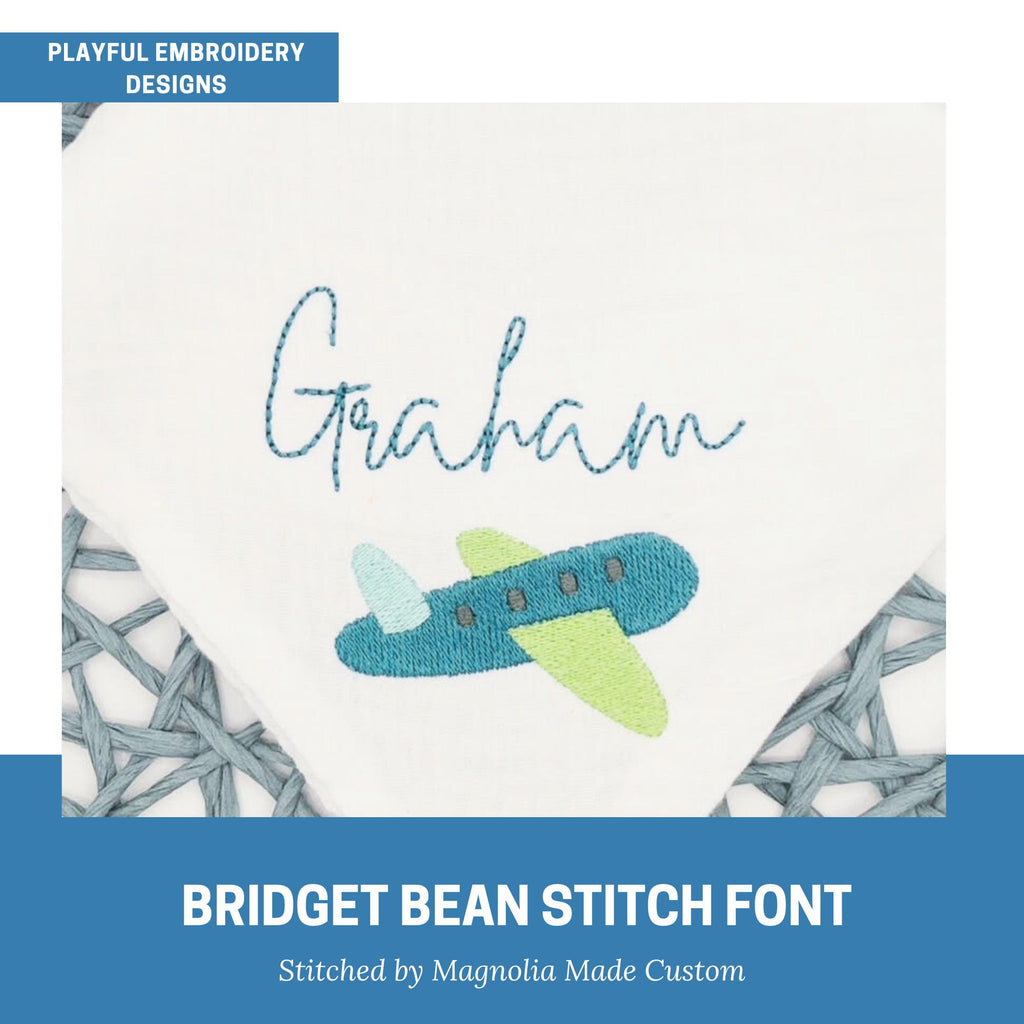 Bridget Bean Stitch Embroidery Font, Handwriting Machine Embroidery Font, Playful Embroidery font, .75", 1", 1.5", 2", 2.5", 3" font size
