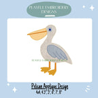 Pelican Applique Machine Embroidery Design, Cute Pelican Bean Stitch Applique Design, Beach Applique Design, Digital Download