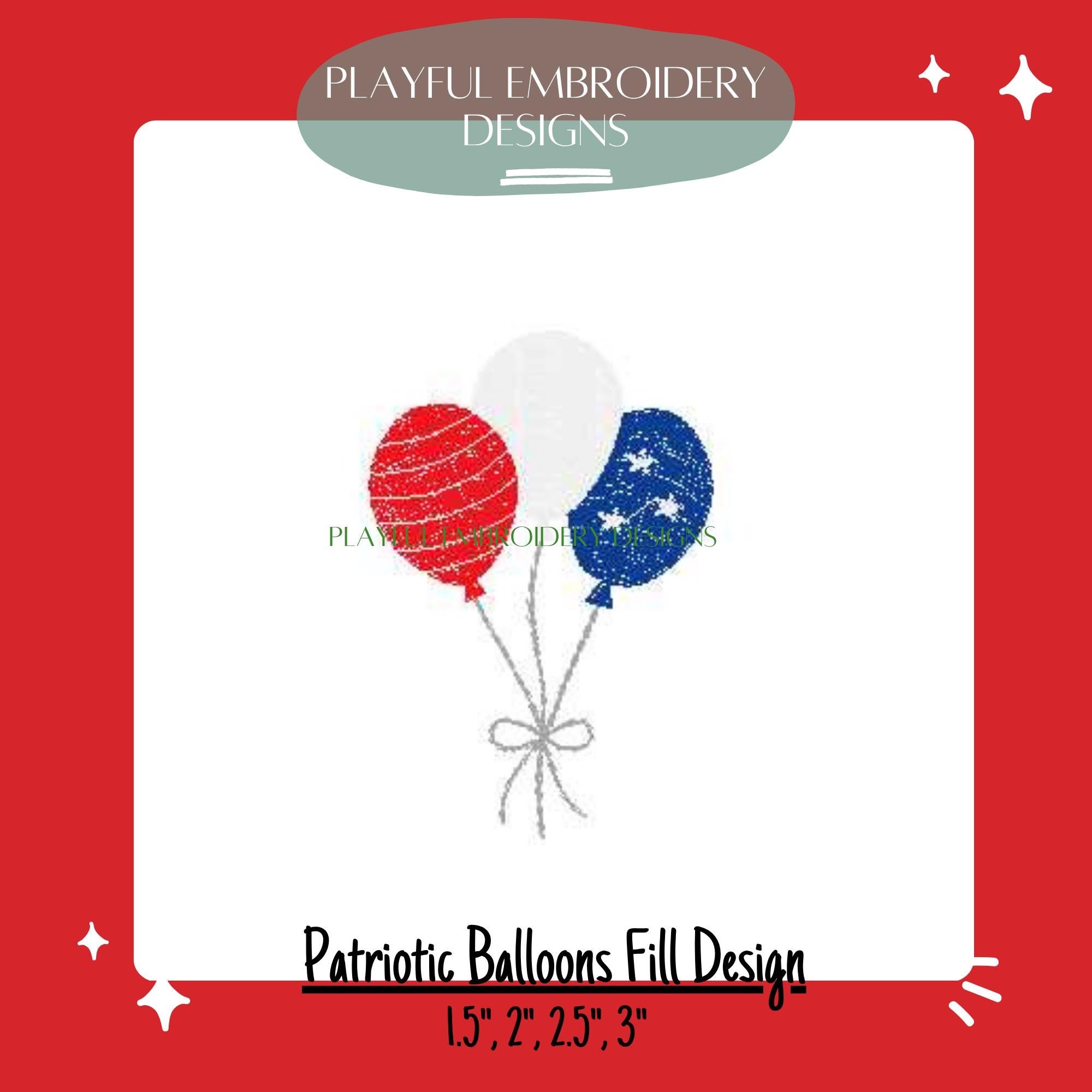 Patriotic Balloon Mini Design, Balloon Trio Design for Machine Embroidery, Stars and Stripes and Balloons, Digitial Download