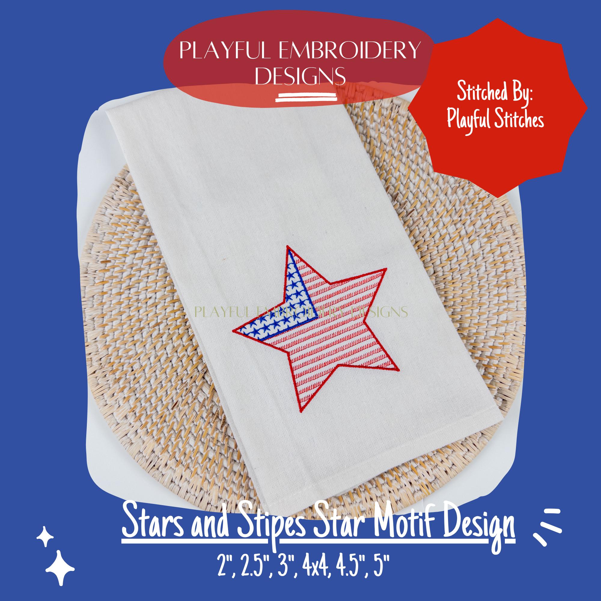 Patriotic Star Design Machine Embroidery Design, Independence Day Embroidery Design, Fourth of July Design