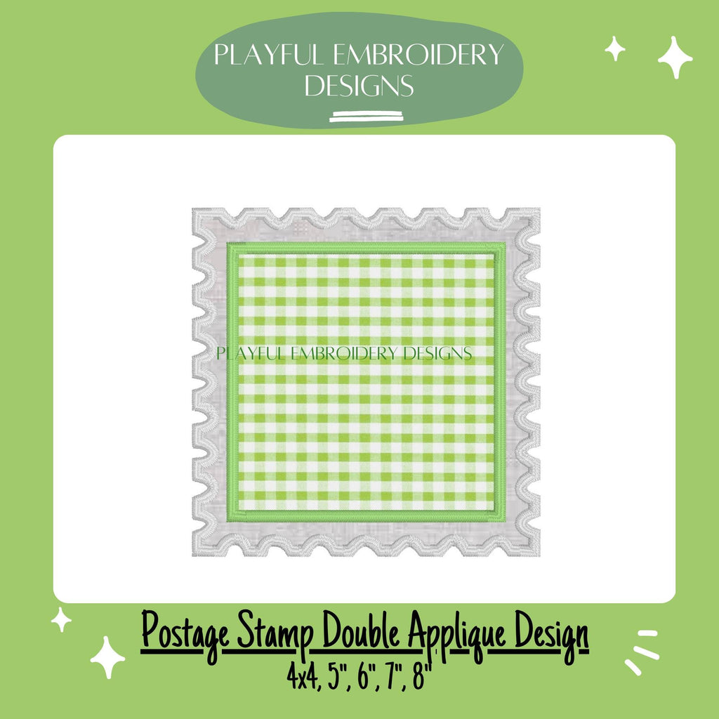 Square Double Applique Postage Stamp Design for Machine Embroidery, Two Appliques in One, Digital Download