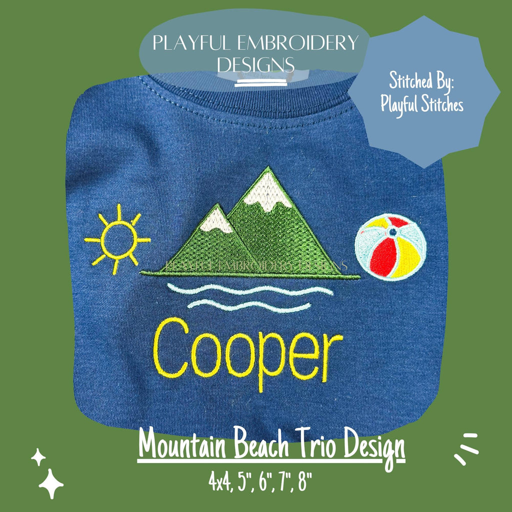 Mountain Beach Trio Machine Embroidery Design, Beach Mountain Embroidery Design, Summer Embroidery Design, Digitial Downlaod