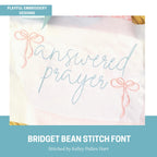Bridget Bean Stitch Embroidery Font, Handwriting Machine Embroidery Font, Playful Embroidery font, .75", 1", 1.5", 2", 2.5", 3" font size