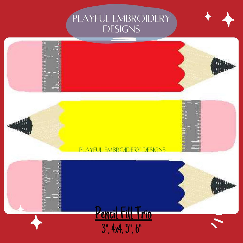 Pencil Fill Trio Embroidery Design, Pencil Trio Machine Embroidery Design, Back to school Trio Design, Back to School Design
