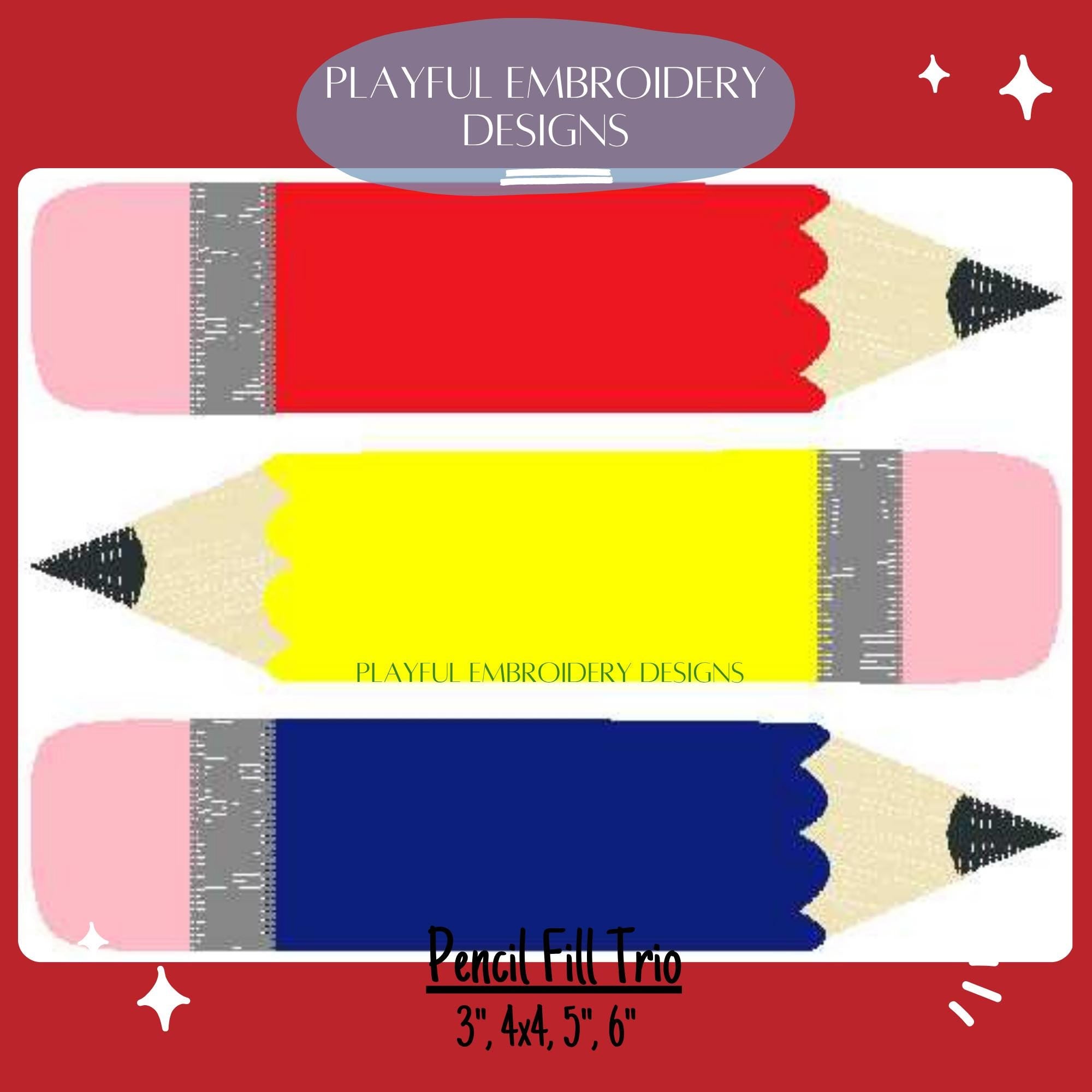 Pencil Fill Trio Embroidery Design, Pencil Trio Machine Embroidery Design, Back to school Trio Design, Back to School Design
