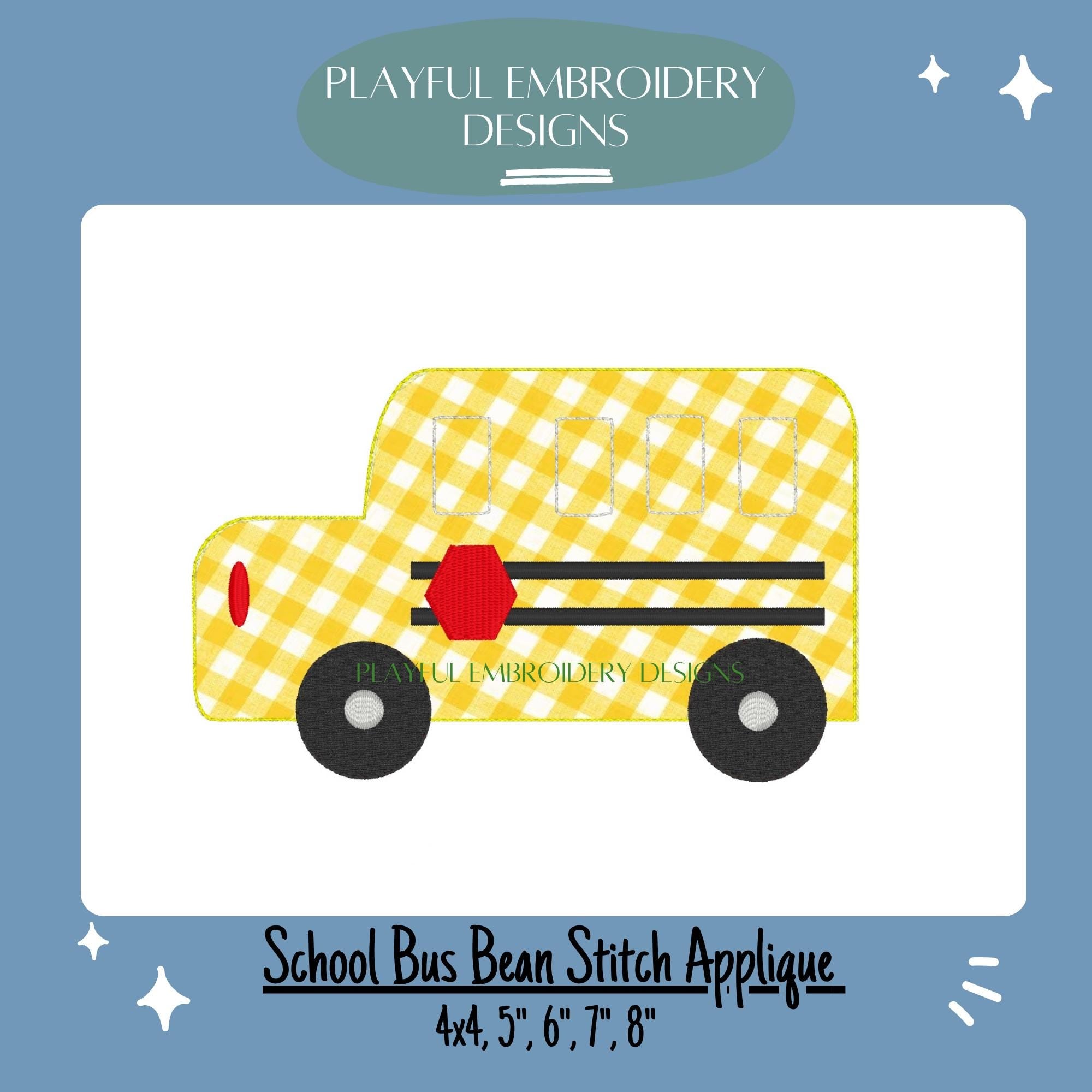 Bean Stitch School Bus Applique Machine Embroidery Design, Back to School Applique Design, Bean Stitch School Bus Design