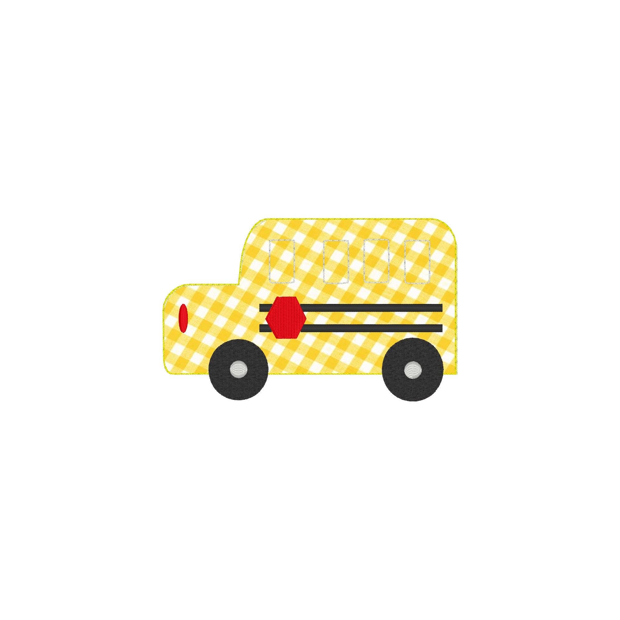 Bean Stitch School Bus Applique Machine Embroidery Design, Back to School Applique Design, Bean Stitch School Bus Design