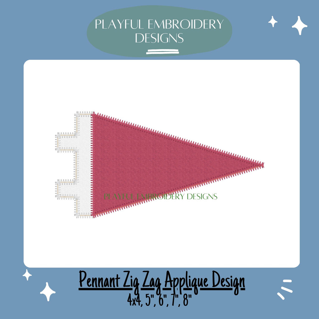 Pennant Flag Zig Zag Applique Machine Embroidery Design, Team Spirit Embroidery Design, Flag Embroidery Design, Pennant Applique Design