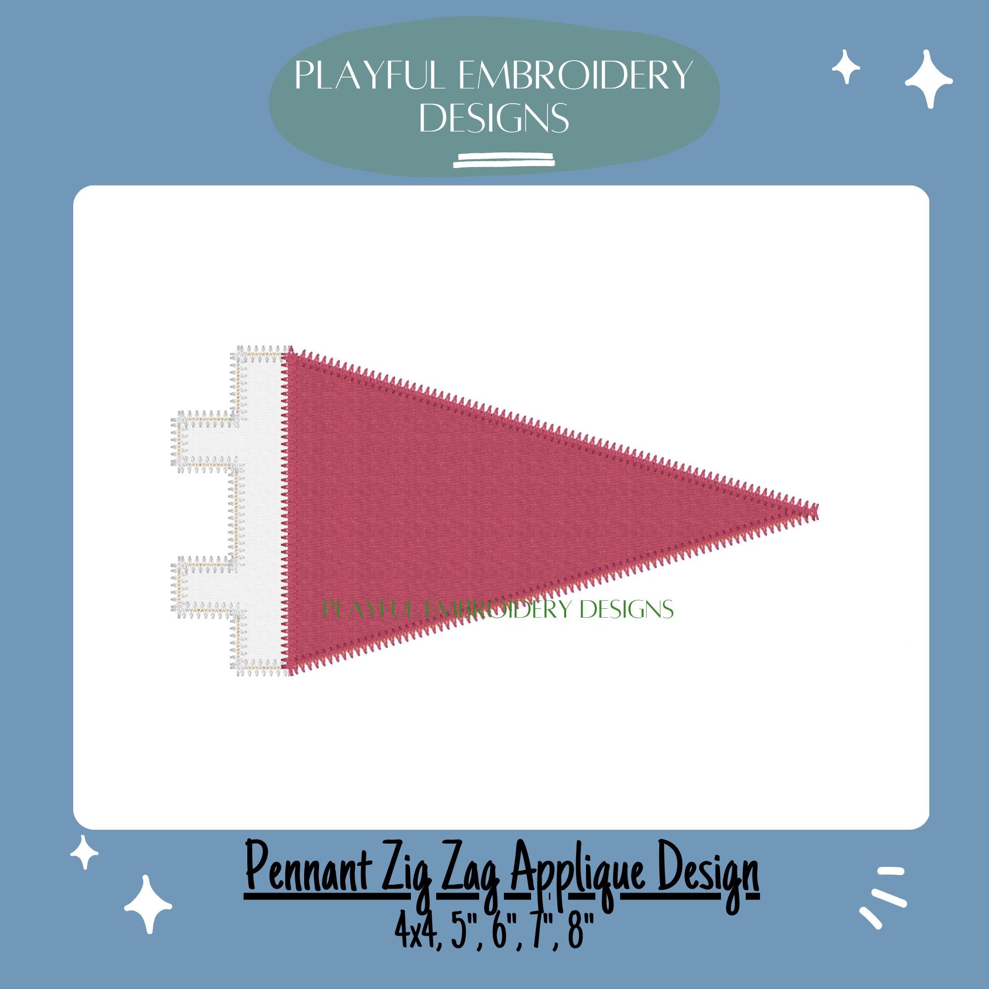 Pennant Flag Zig Zag Applique Machine Embroidery Design, Team Spirit Embroidery Design, Flag Embroidery Design, Pennant Applique Design