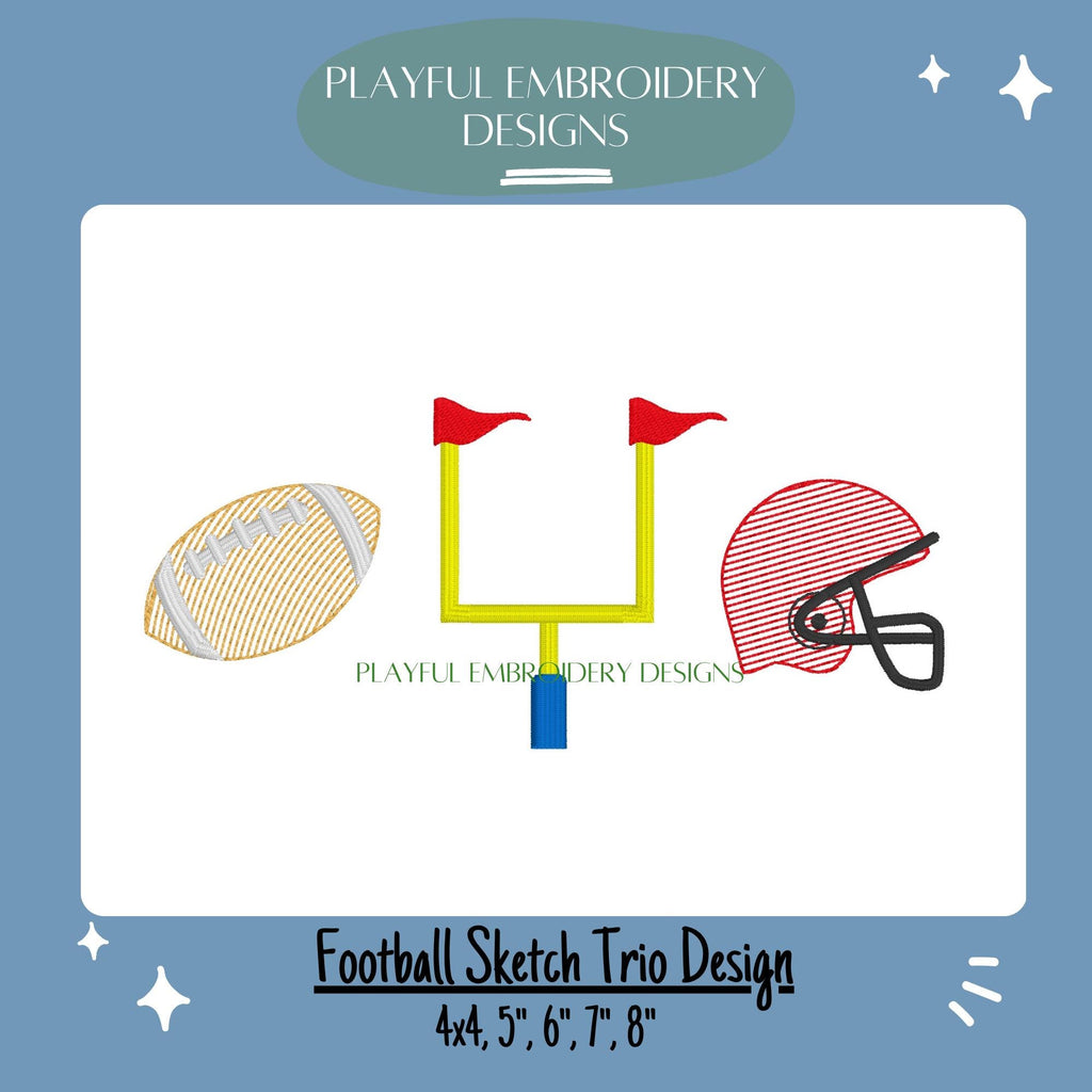 Football Sketch Trio Design, Football Embroidery Design, Sketch Machine Embroidery Design, Boys Football Embroidery Design, Digital Download