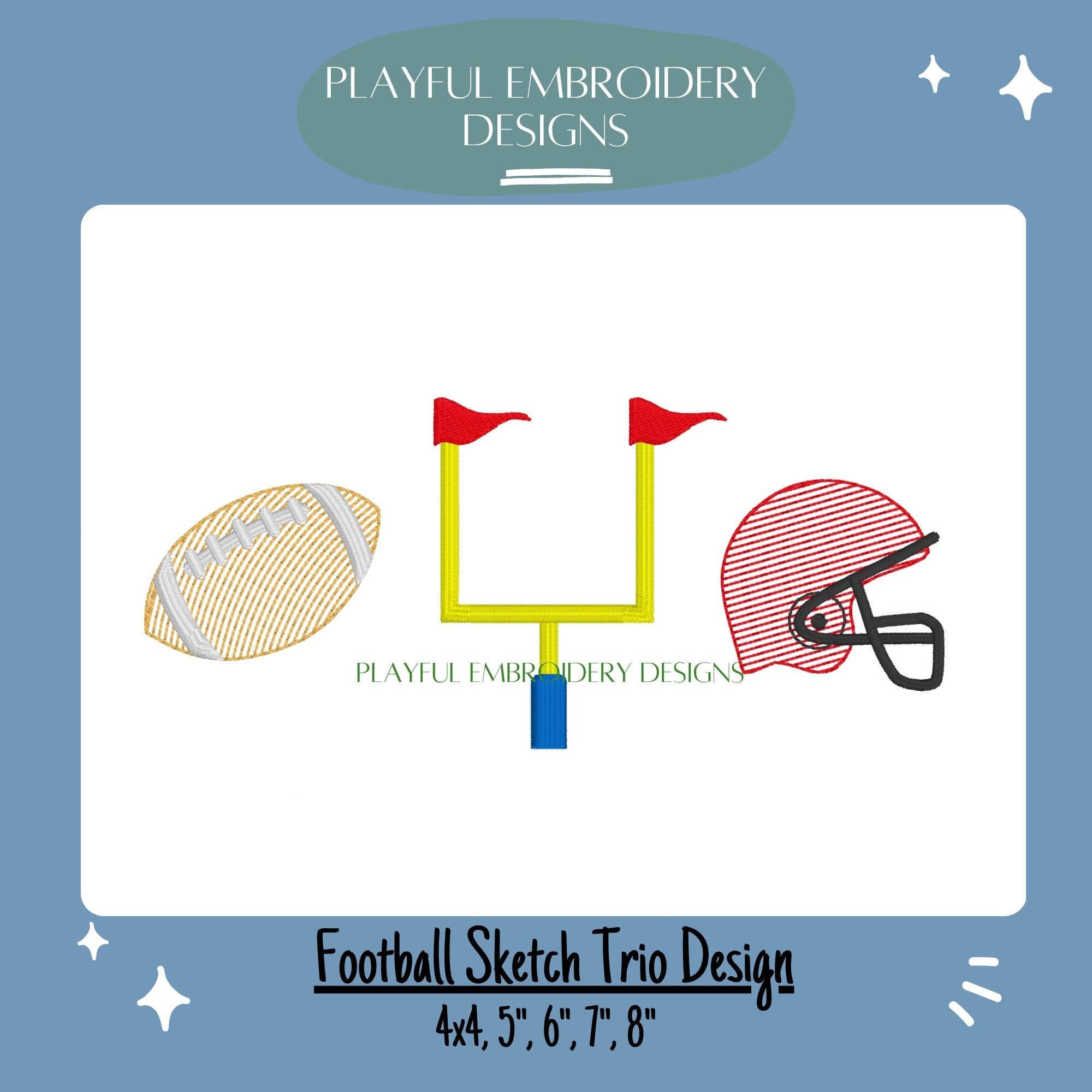 Football Sketch Trio Design, Football Embroidery Design, Sketch Machine Embroidery Design, Boys Football Embroidery Design, Digital Download