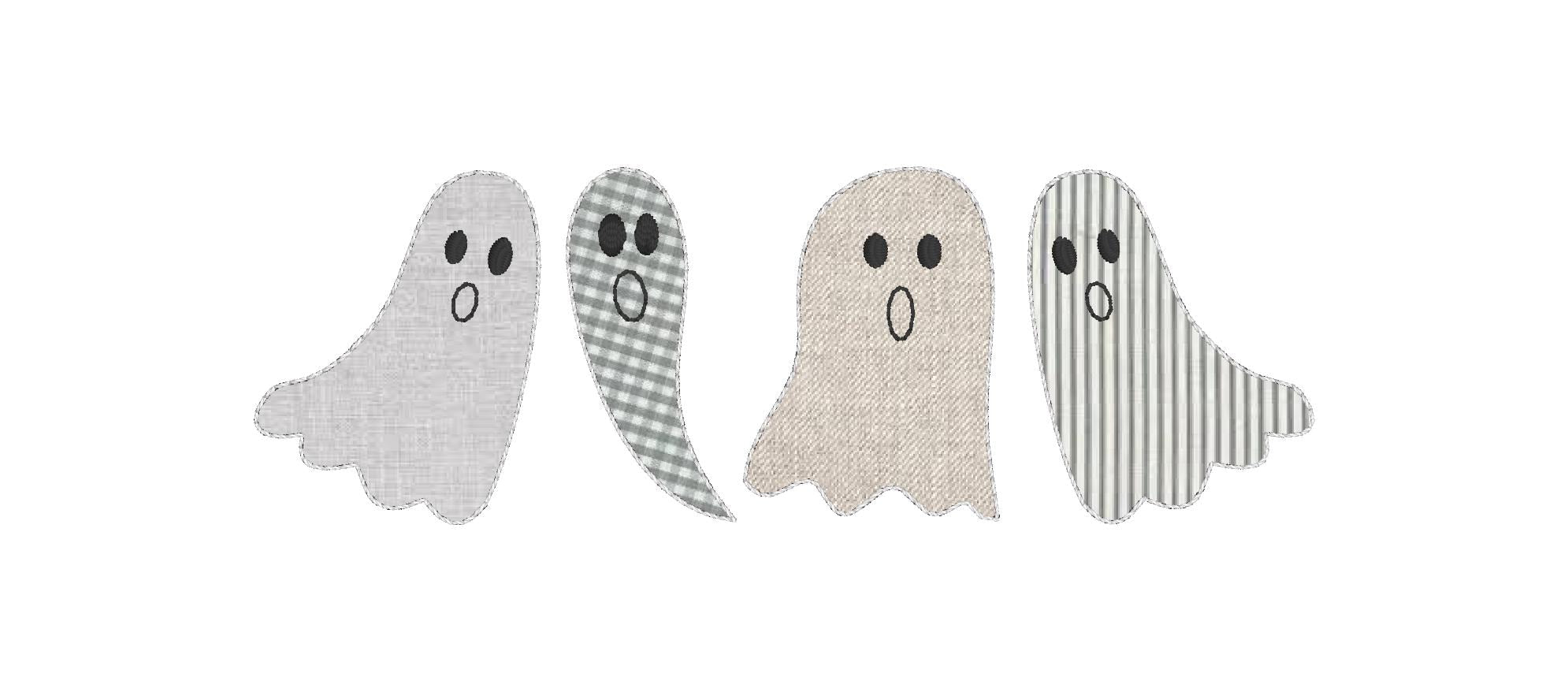 Bean Stitch Ghost Line Applique Machine Embroidery Design, Applique Ghost Designs, Line of Ghost Applique Design, Bean Stitch Applique