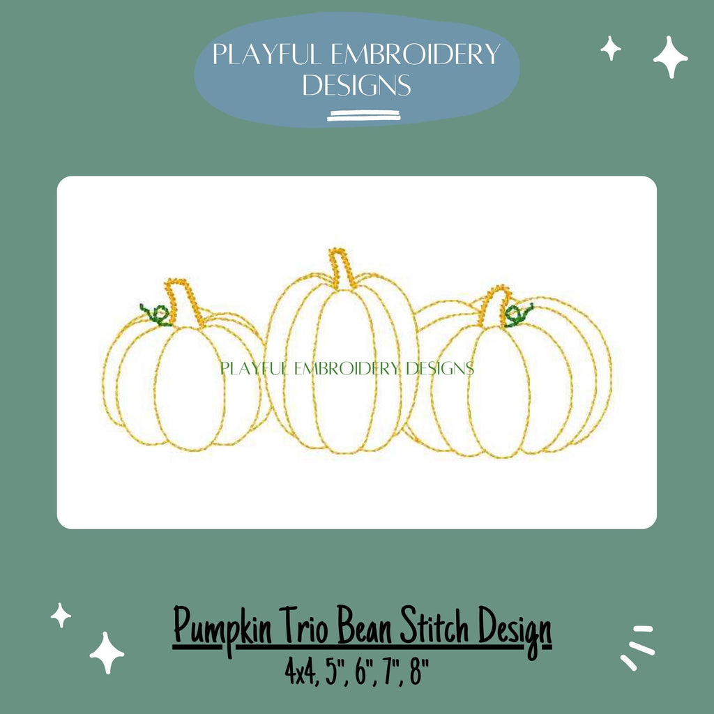 Pumpkin Trio Machine Embroidery Design, Fall Embroidery Design, Bean Stitch Pumpkin Design, Digital Download