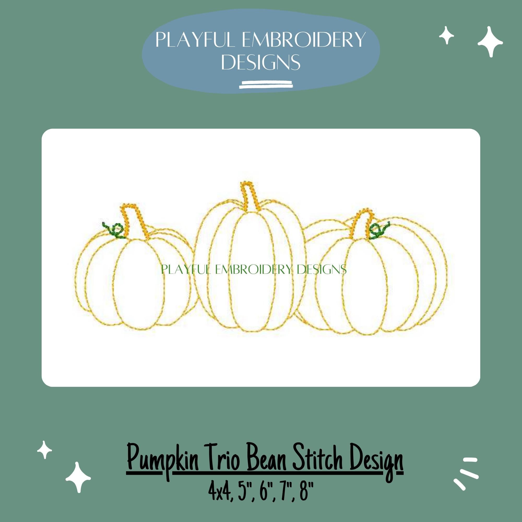 Pumpkin Trio Machine Embroidery Design, Fall Embroidery Design, Bean Stitch Pumpkin Design, Digital Download