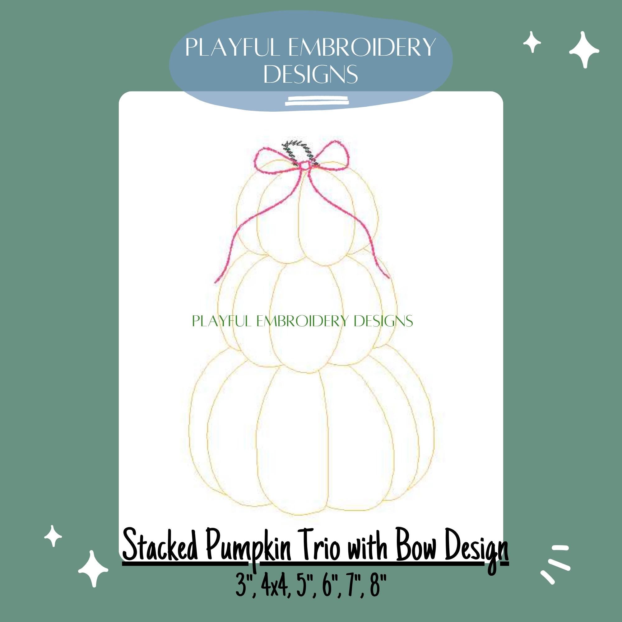 Stacked Pumpkin Trio with Bow Machine Embroidery Design, Fall Embroidery Design, Girly Pumpkin Design, Quick Stitching Fall Design