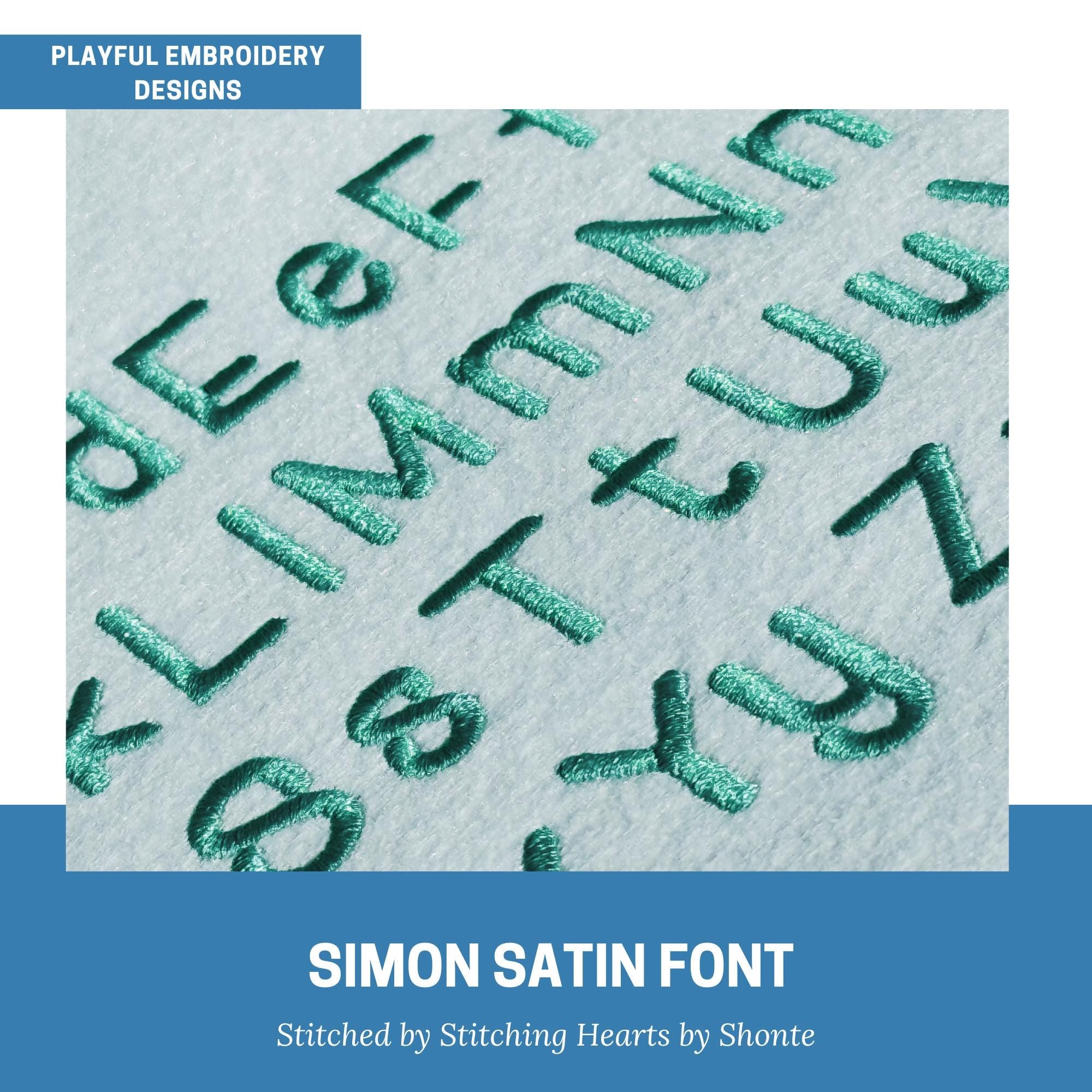 Simon Satin Stitch Embroidery Font, Handwriting Satin Stitch Machine Embroidery Font, Playful Embroidery font, bx included