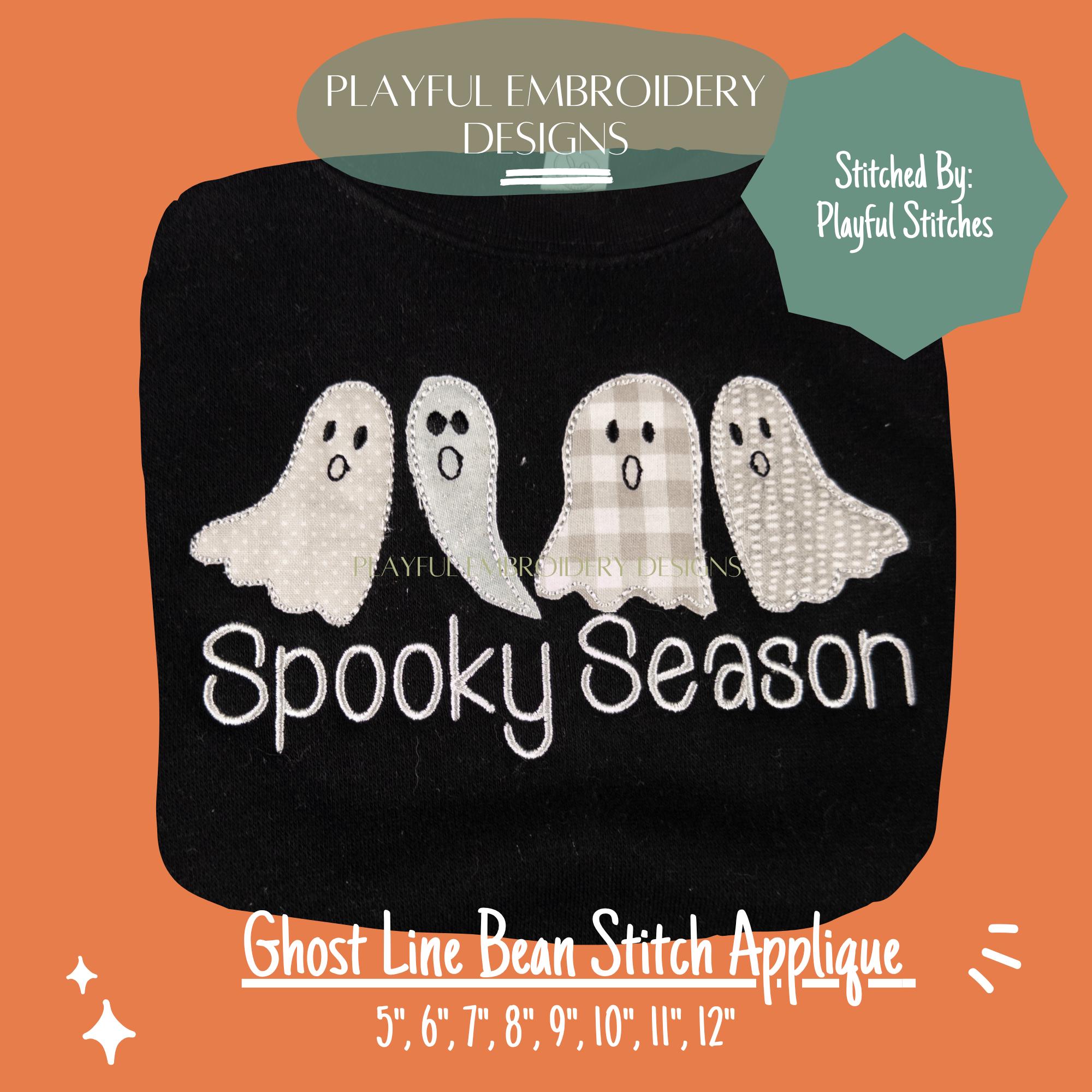 Bean Stitch Ghost Line Applique Machine Embroidery Design, Applique Ghost Designs, Line of Ghost Applique Design, Bean Stitch Applique