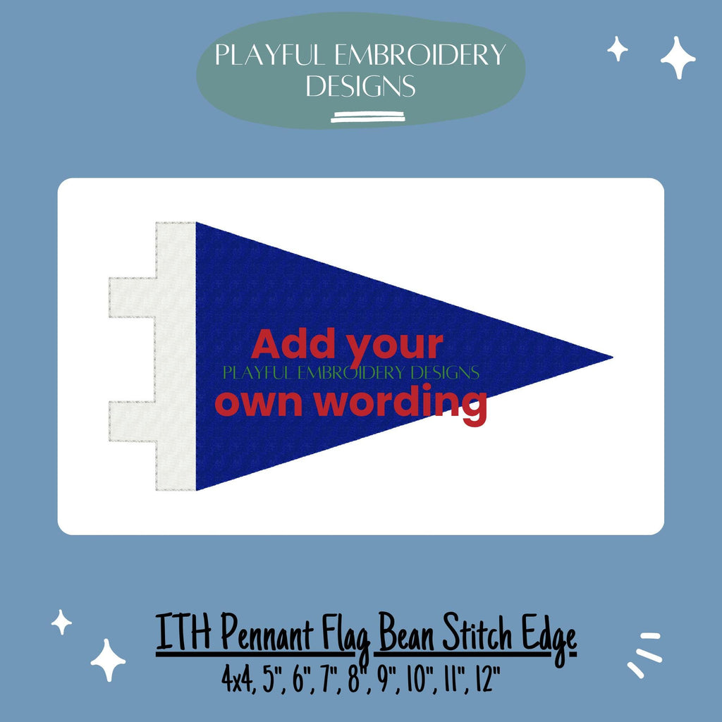 In The Hoop Pennant Machine Embroidery Design, Simple ITH Back to School Flag Design, Bean Stitch Pennant Flag for Holding