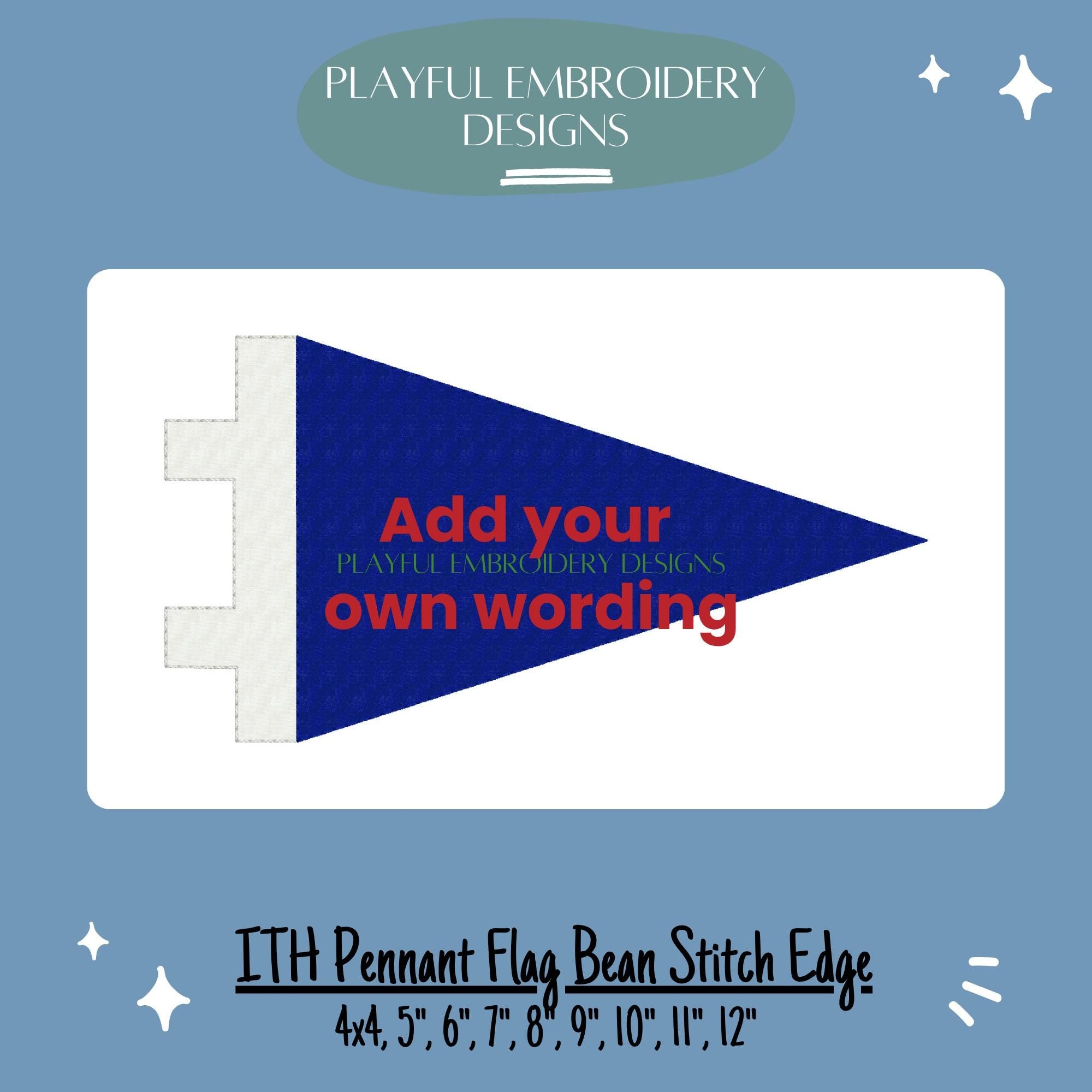 In The Hoop Pennant Machine Embroidery Design, Simple ITH Back to School Flag Design, Bean Stitch Pennant Flag for Holding