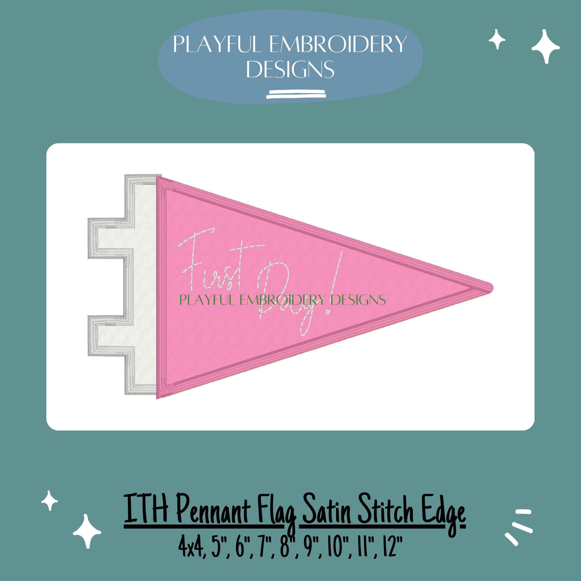 In The Hoop Pennant Machine Embroidery Design, Simple ITH Back to School Flag Design, Satin Stitch Pennant Flag for Holding