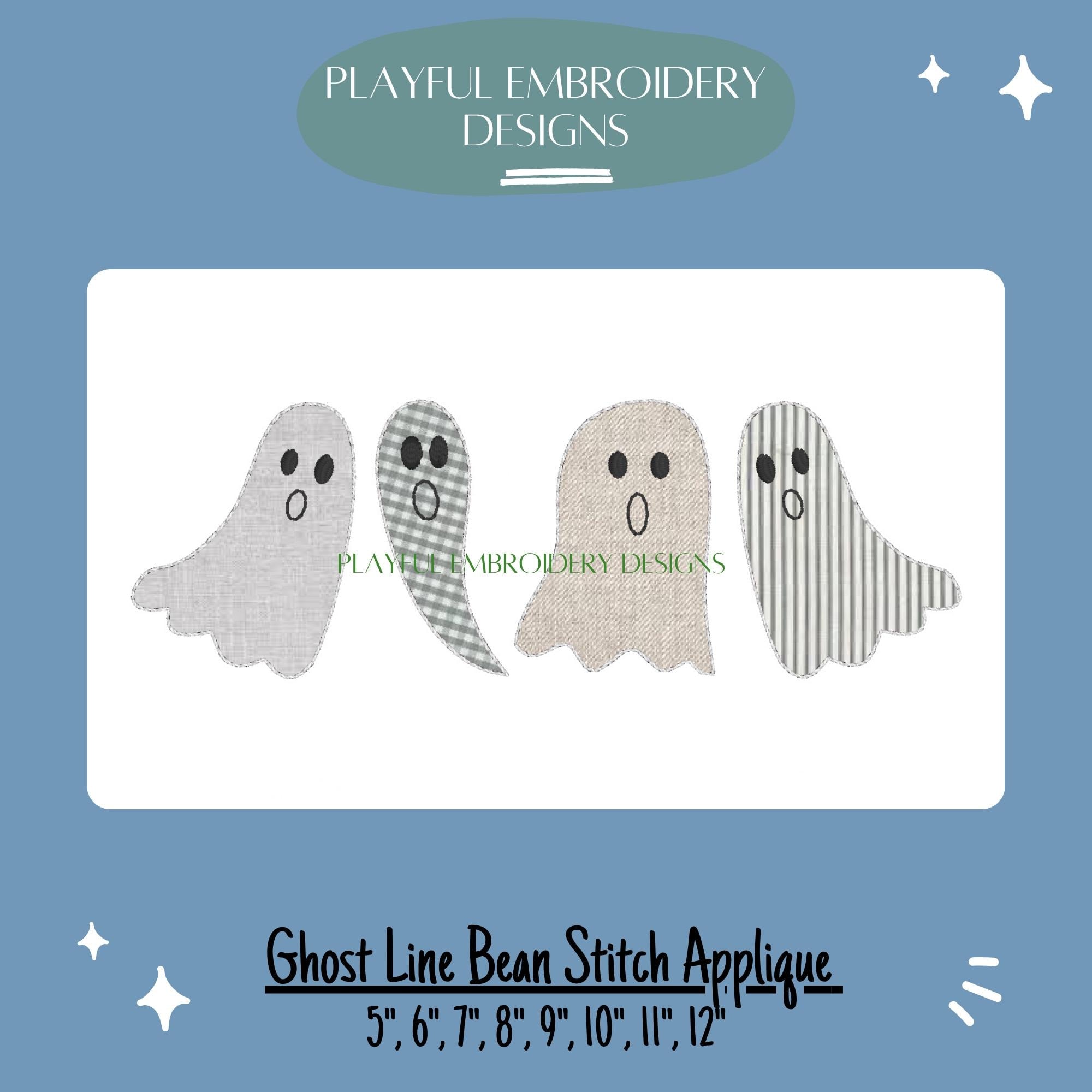 Bean Stitch Ghost Line Applique Machine Embroidery Design, Applique Ghost Designs, Line of Ghost Applique Design, Bean Stitch Applique