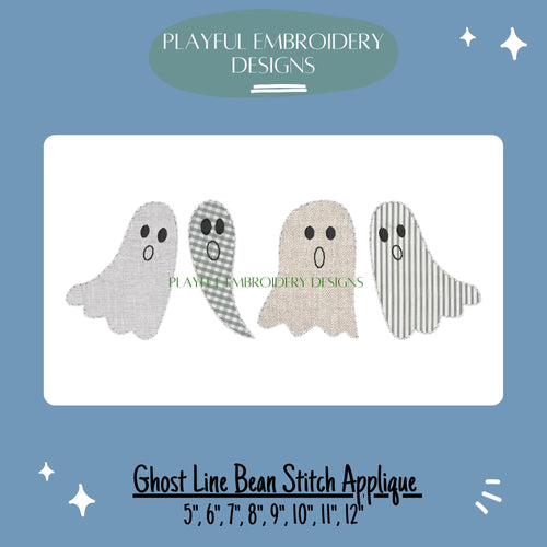 Bean Stitch Ghost Line Applique Machine Embroidery Design, Applique Ghost Designs, Line of Ghost Applique Design, Bean Stitch Applique
