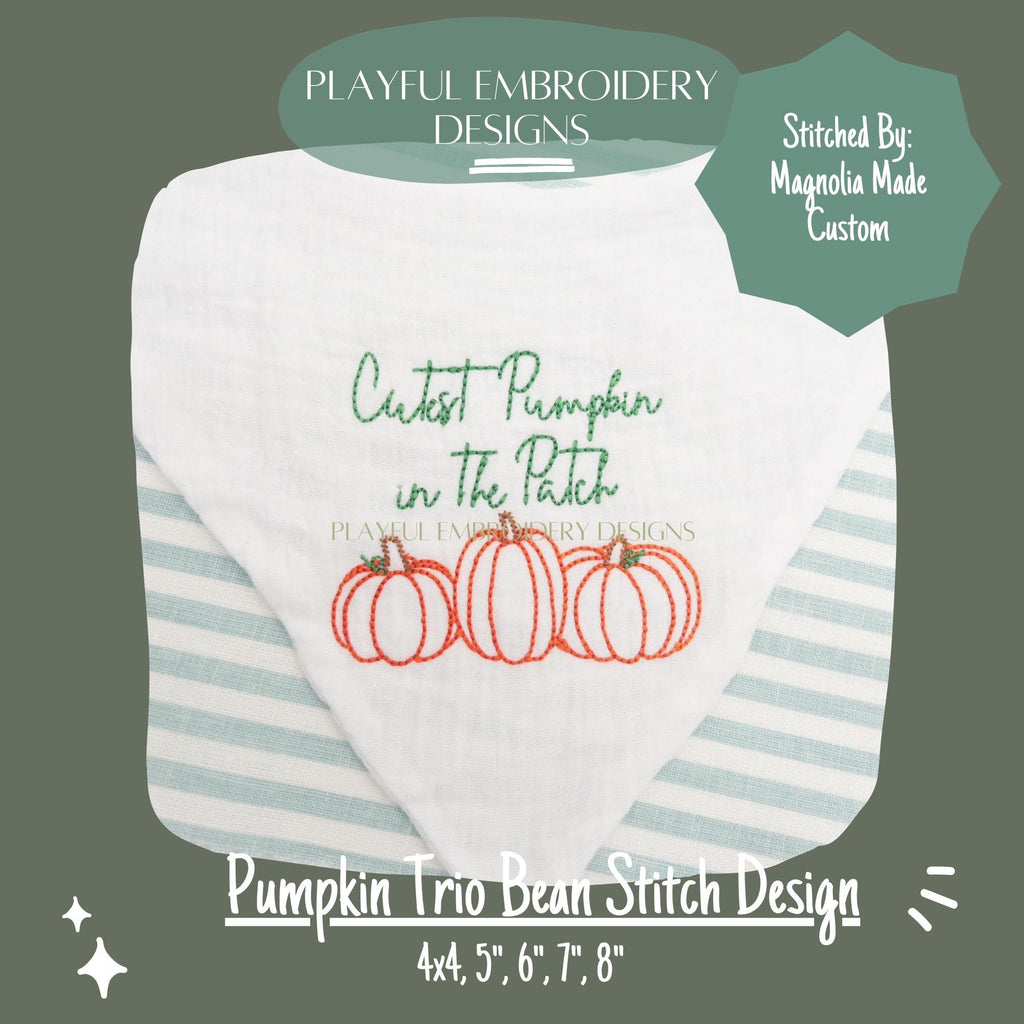 Pumpkin Trio Machine Embroidery Design, Fall Embroidery Design, Bean Stitch Pumpkin Design, Digital Download