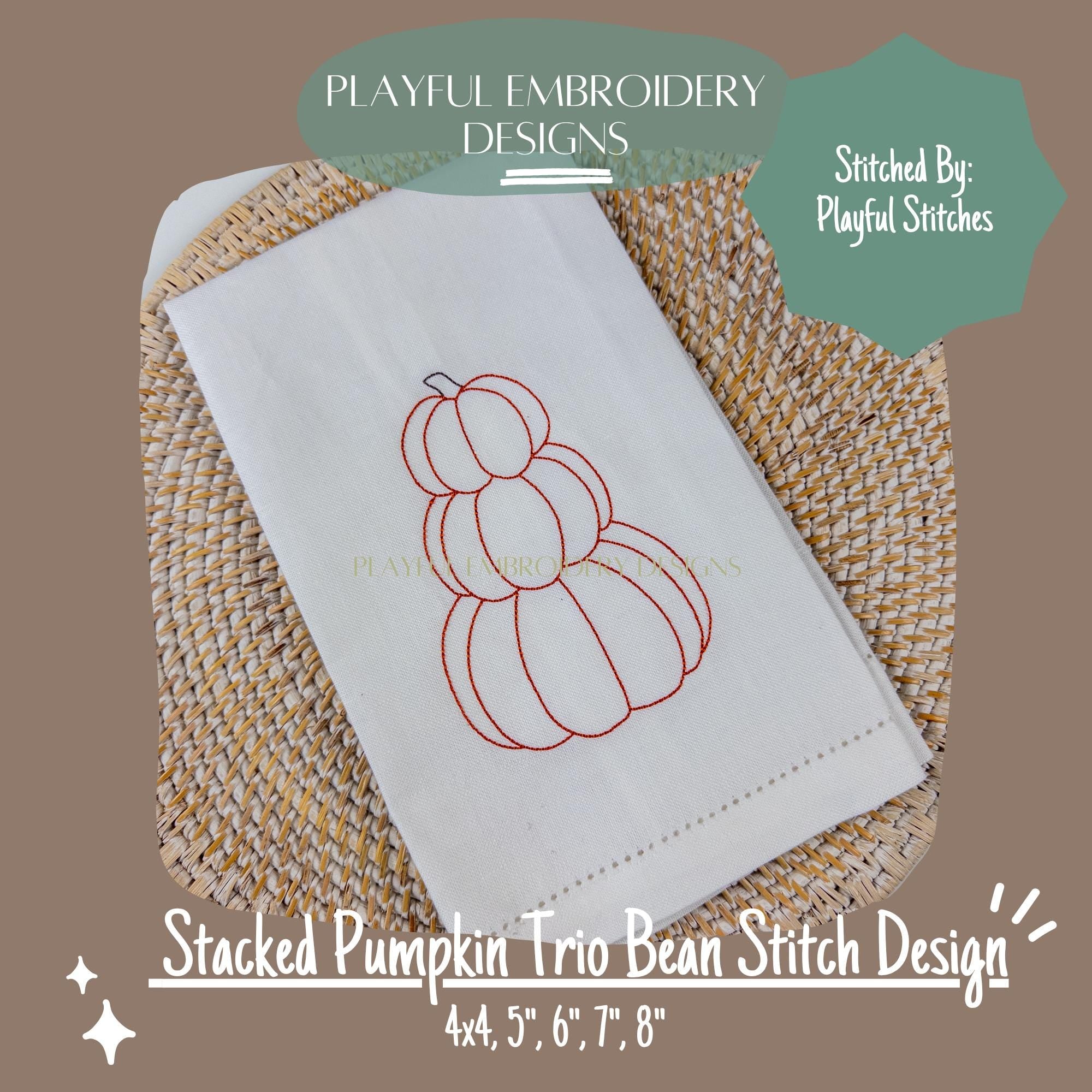 Stacked Pumpkin Trio Machine Embroidery Design, Fall Embroidery Design, Bean Stitch Pumpkin Design, Digital Download